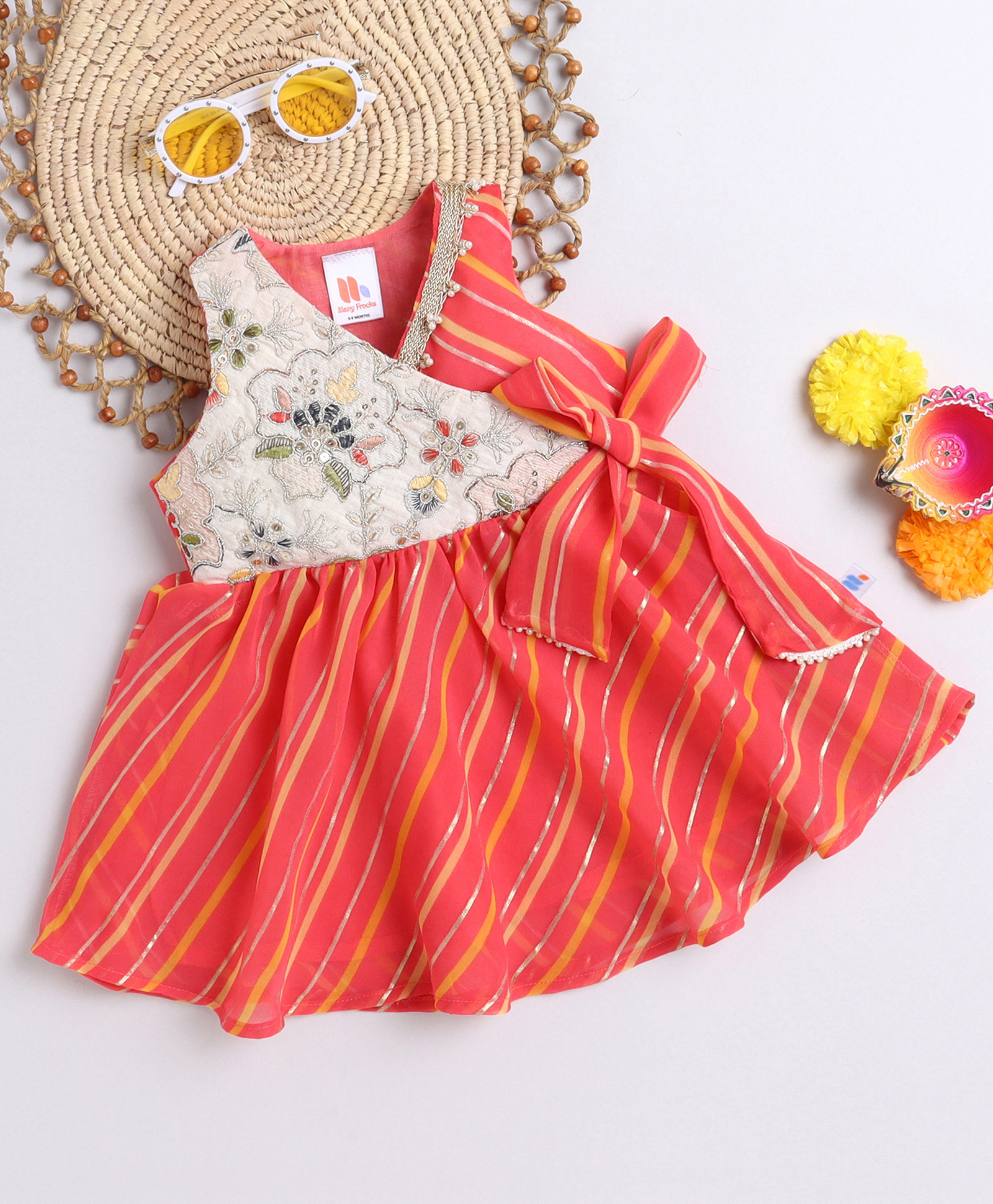 Many Frocks & georgette sleeveless lace embellished overlapping sequin work patch koti navratri ethnic dress- peach-image-46