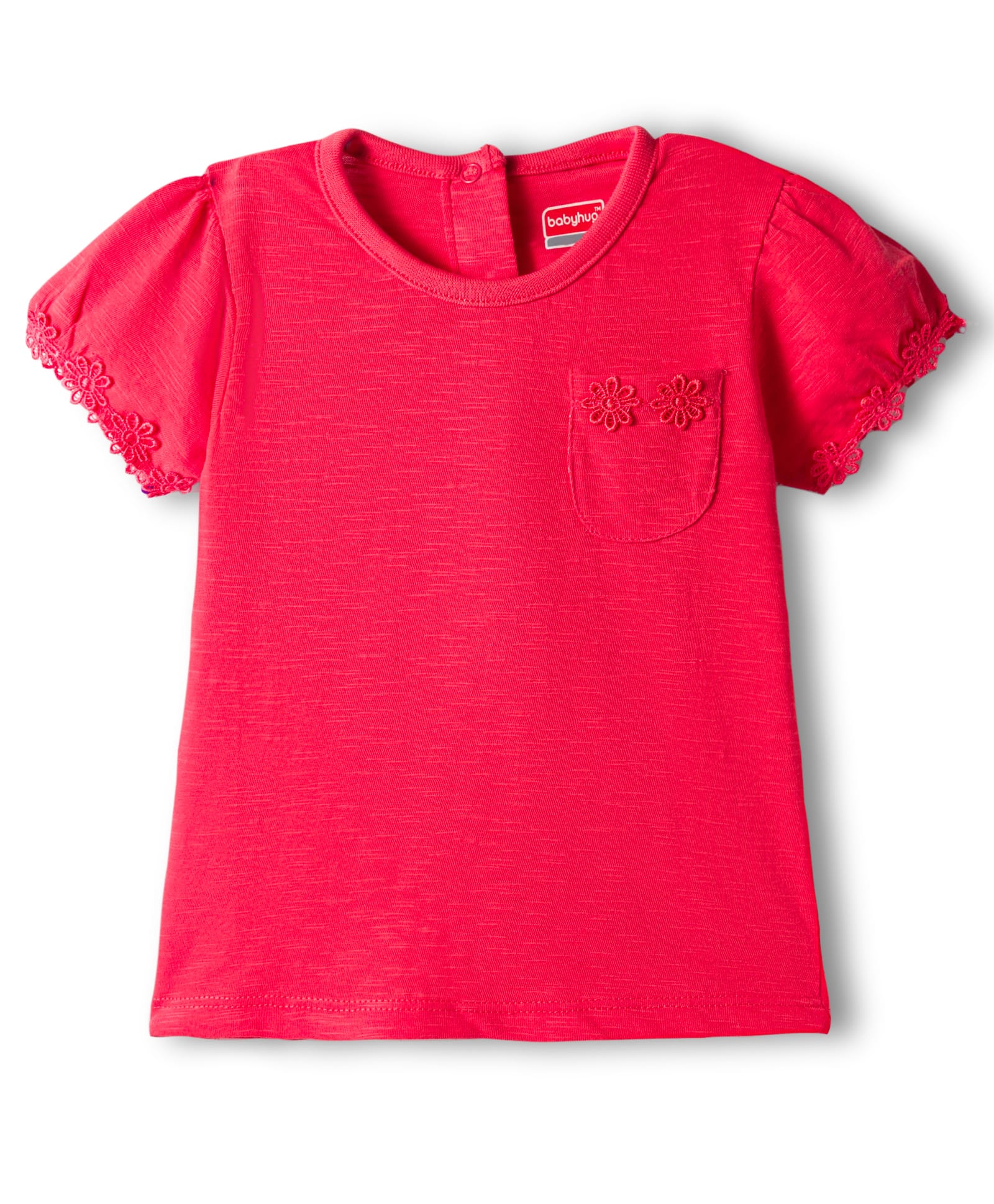 Babyhug 100% Cotton Knit Half Sleeves Solid Color Top - Red-image-49