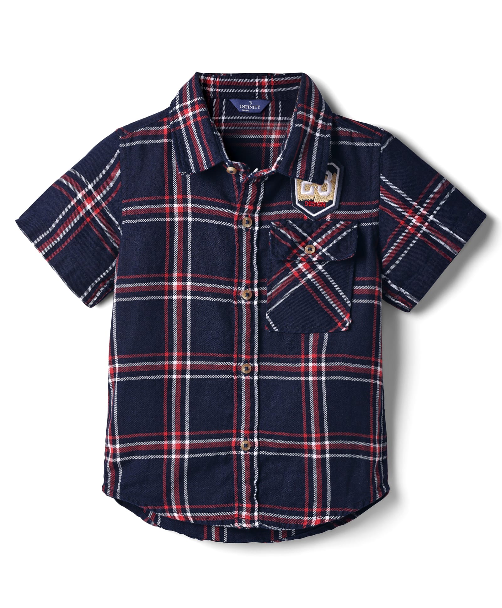 INFINITY Cotton Woven Half Sleeves Tartan Checked & 23 Number Patch Shirt - Navy Blue & Red-image-34