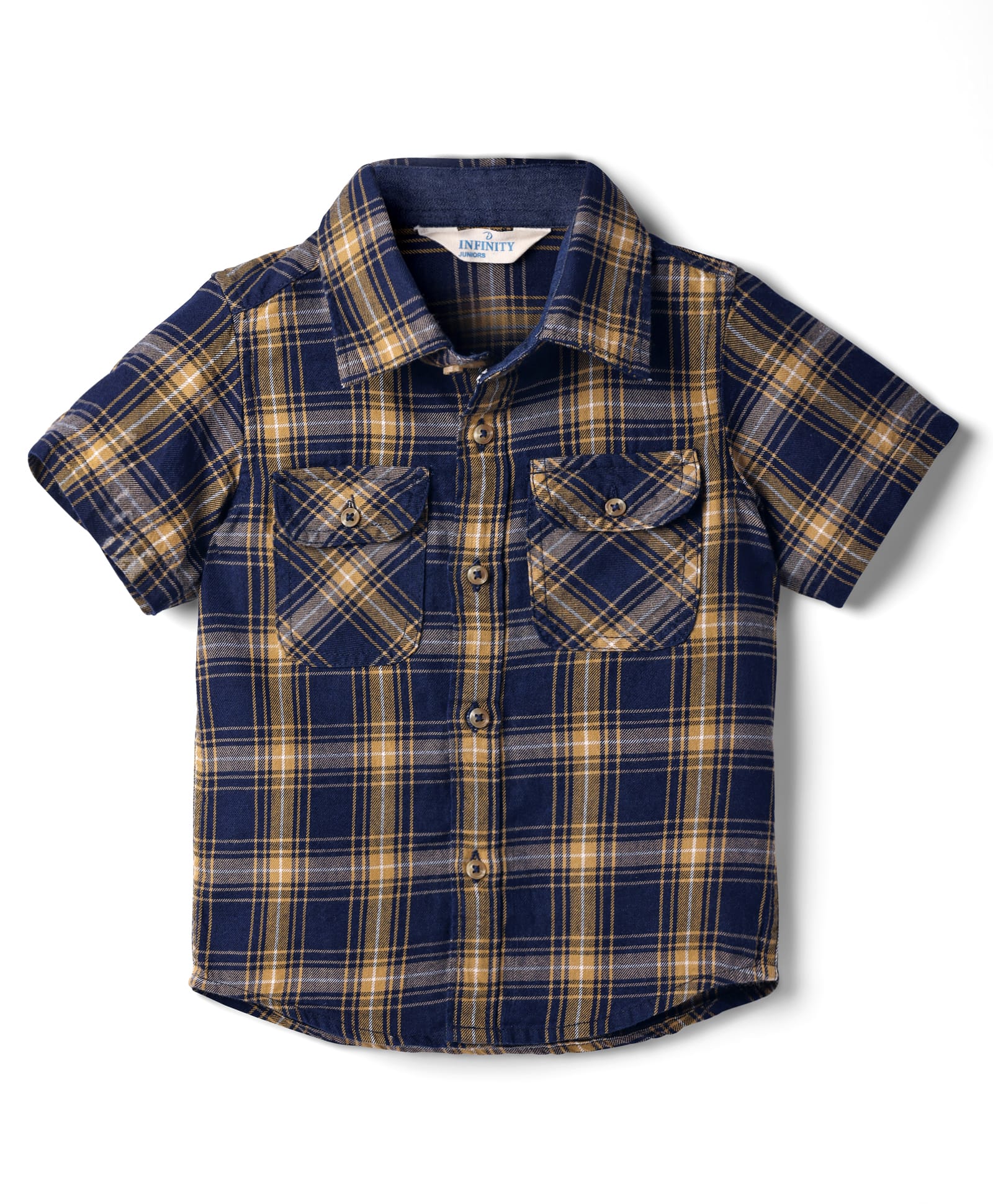 INFINITY Cotton Woven Half Sleeves Tartan Checked Shirt - Navy Blue & Mustard-picture-18