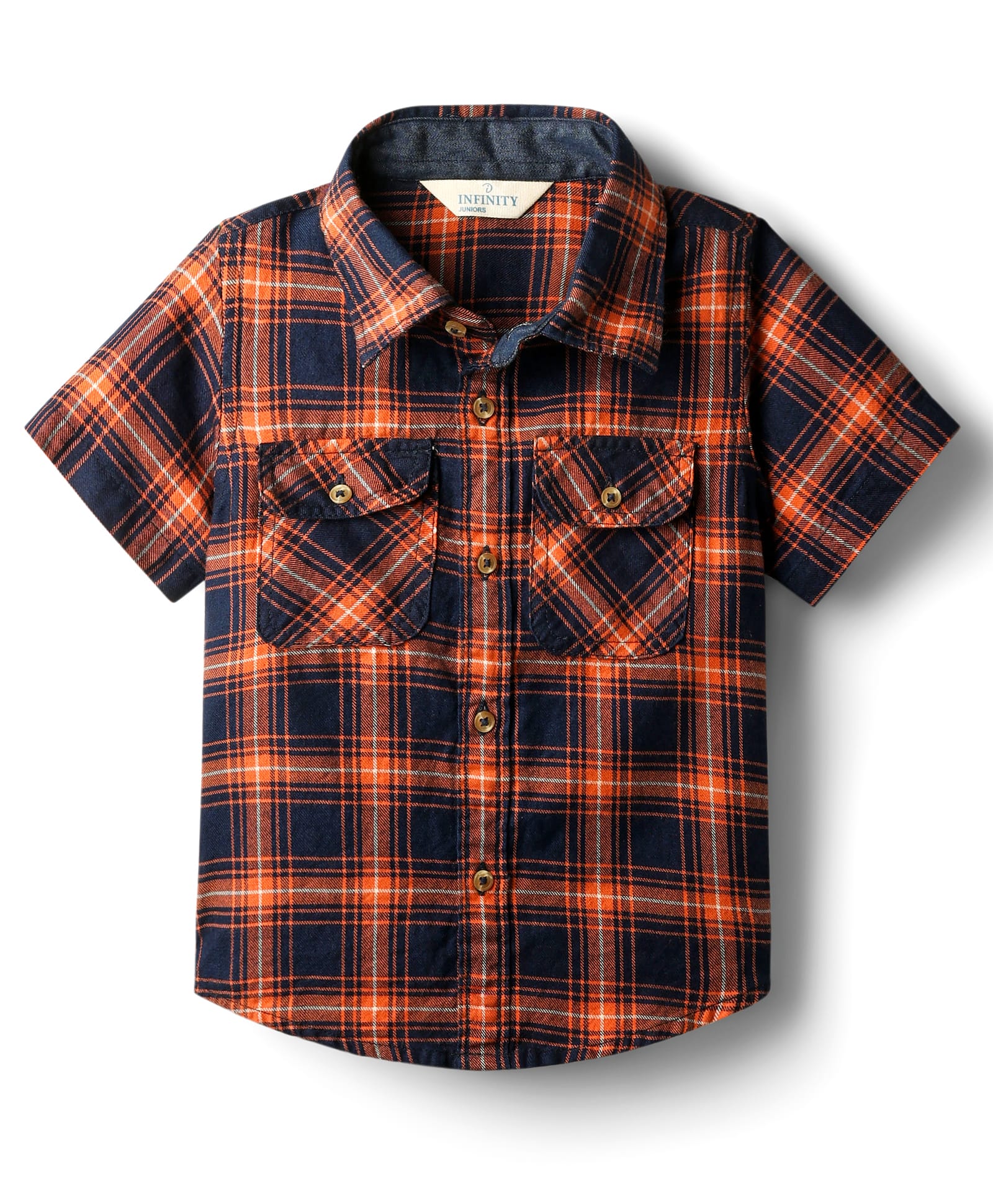 INFINITY Cotton Woven Half Sleeves Tartan Checked Shirt - Navy Blue & Rust Orange-picture-14