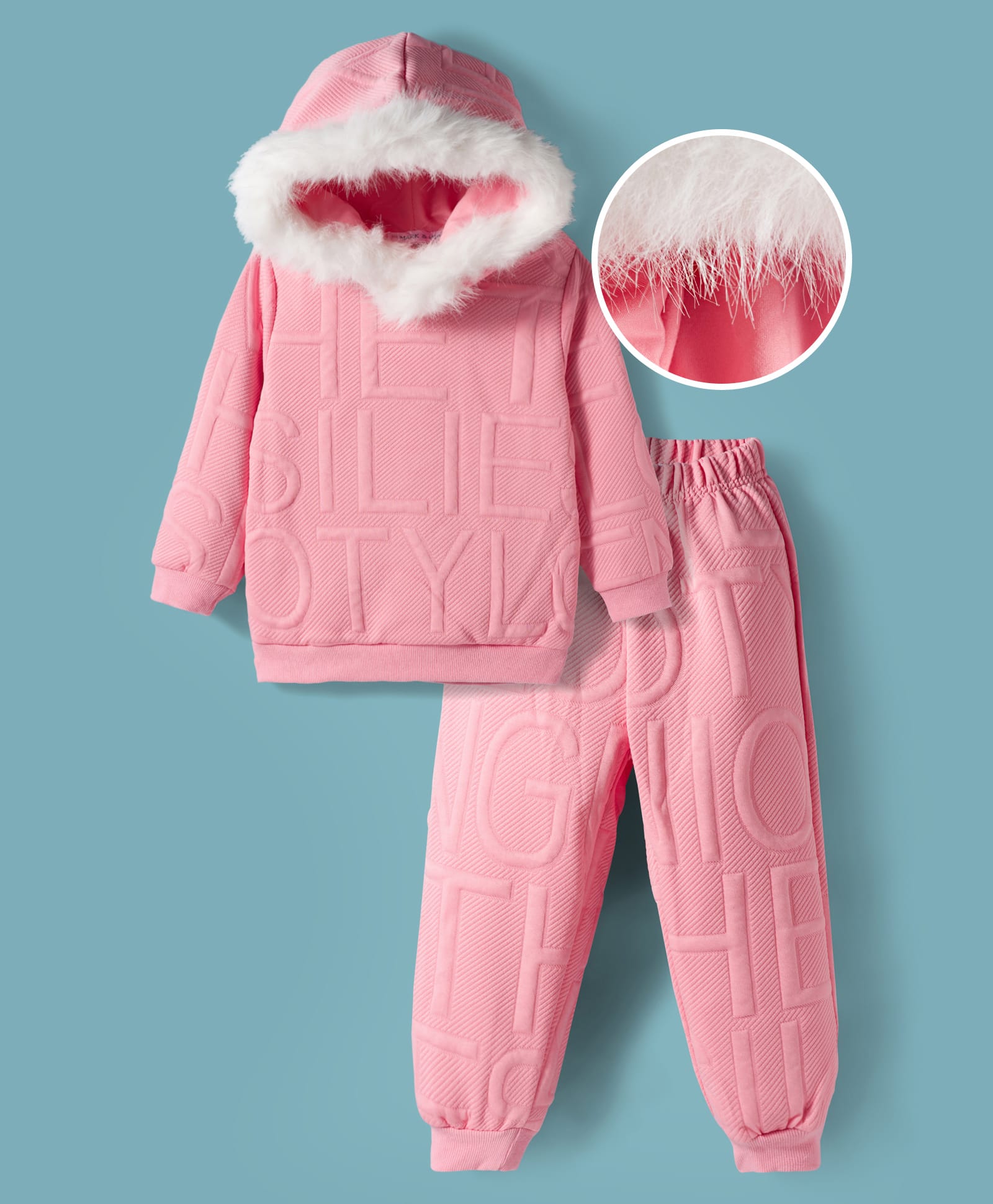 Mark & Mia Full Sleeves Hooded Top & Pant Set With Text Pattern Design - Pink-image-6