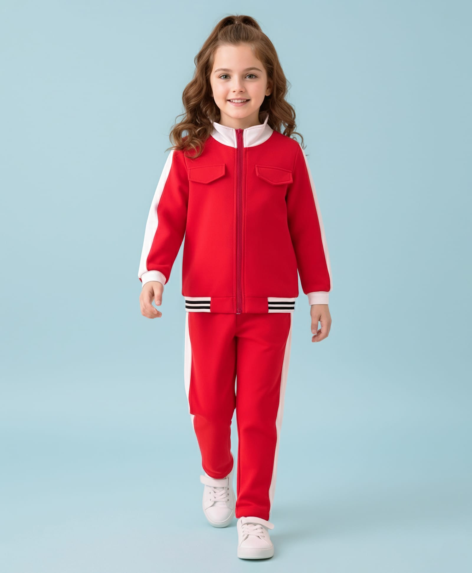 Mark & Mia Cotton Full Sleeves High Neck Solid Colour Jacket & Lounge Pant - Red-image-26