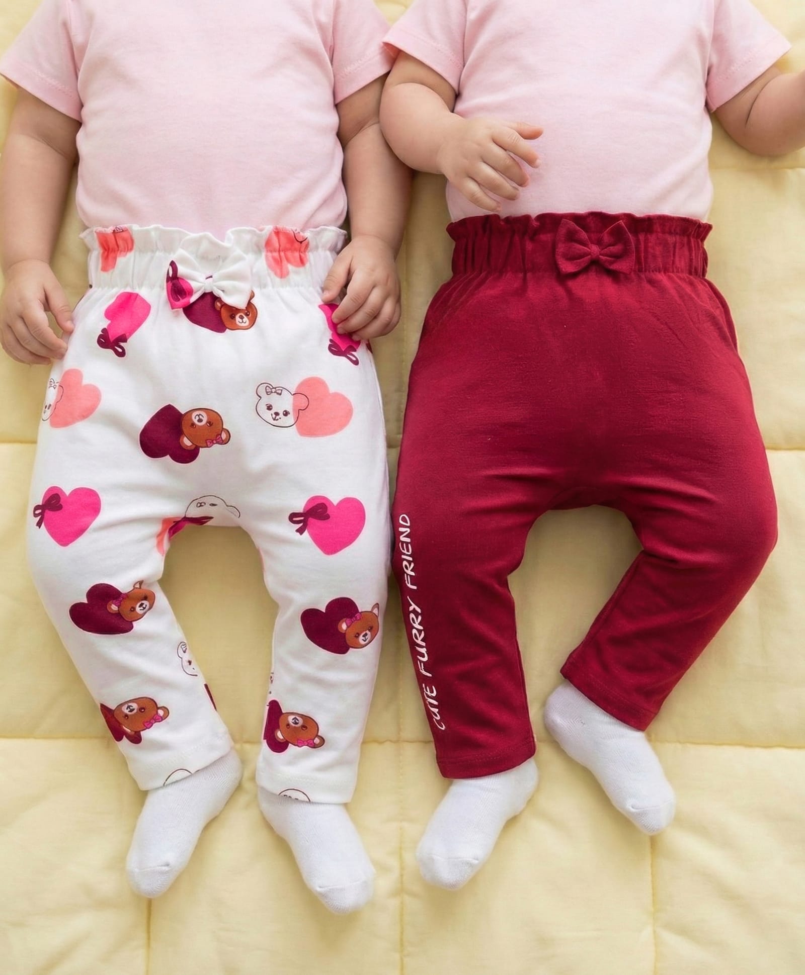 Babyoye Interlock Knit Full Length Diaper Leggings With Eco Jiva Finish & Animal Print Pack Of 2 - White & Red