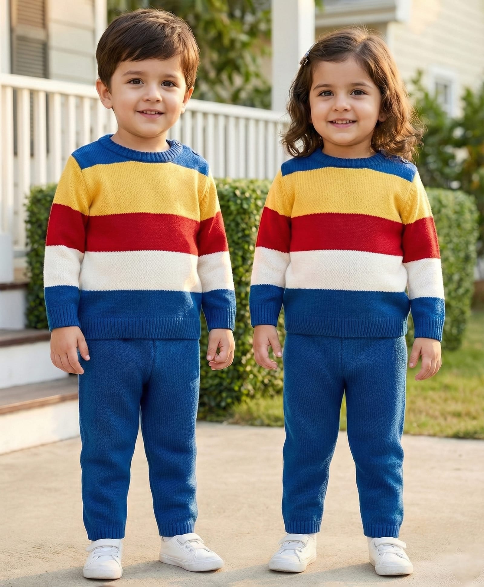 Babyhug Knitted Full Sleeves Sweater Set With Color Block Design - Multicolor-image-43