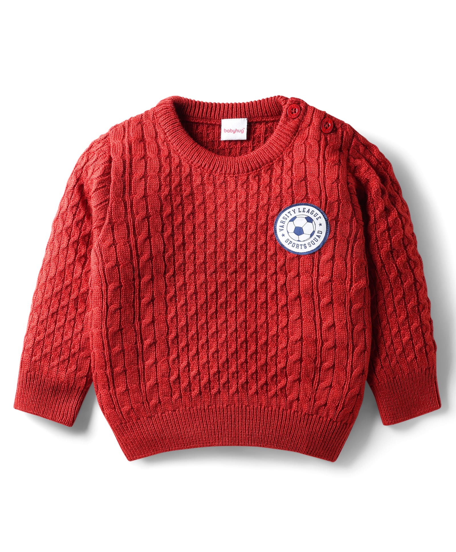 Babyhug Knit Full Sleeves Pullover Sweater with Cable Knit Design & Patch Detailing - Rust Orange-picture-26