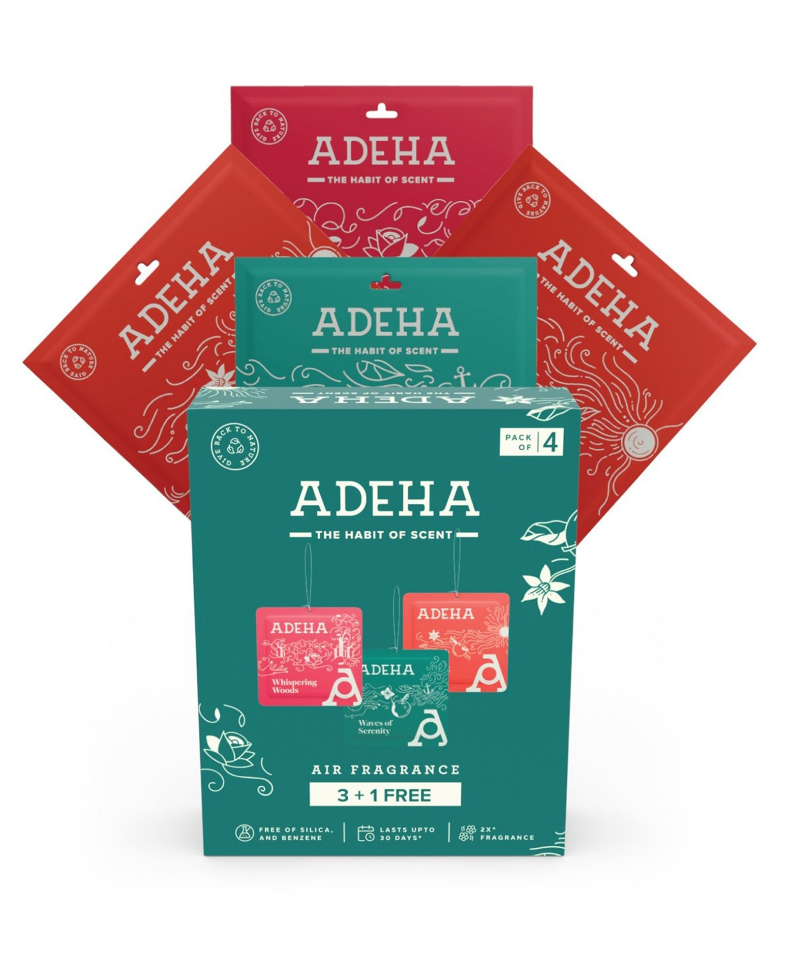 Kleenest Adeha Air Freshener Pocket Mixed Fragrances- Buy 3 Get 1 (20g*4)| Fragrance lasts upto 30 days| Toilet, Bathroom, Car Freshener| Benzene & Silica Free-image-28