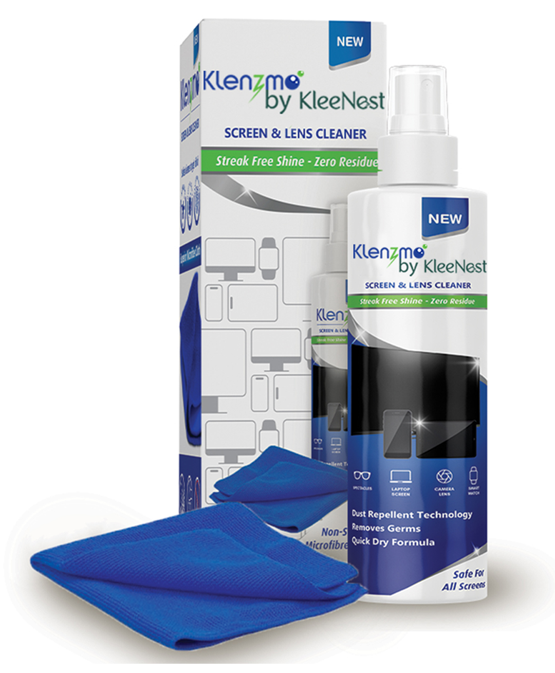 Klenzmo by Kleenest Screen and Camera Lens Cleaner Spray with Microfiber Cloth | Cleaning Spray for Laptop, TV & Flat Screen, Display, Mobile Phone Screen, Display & Camera Lenses | 250 ml-image-2