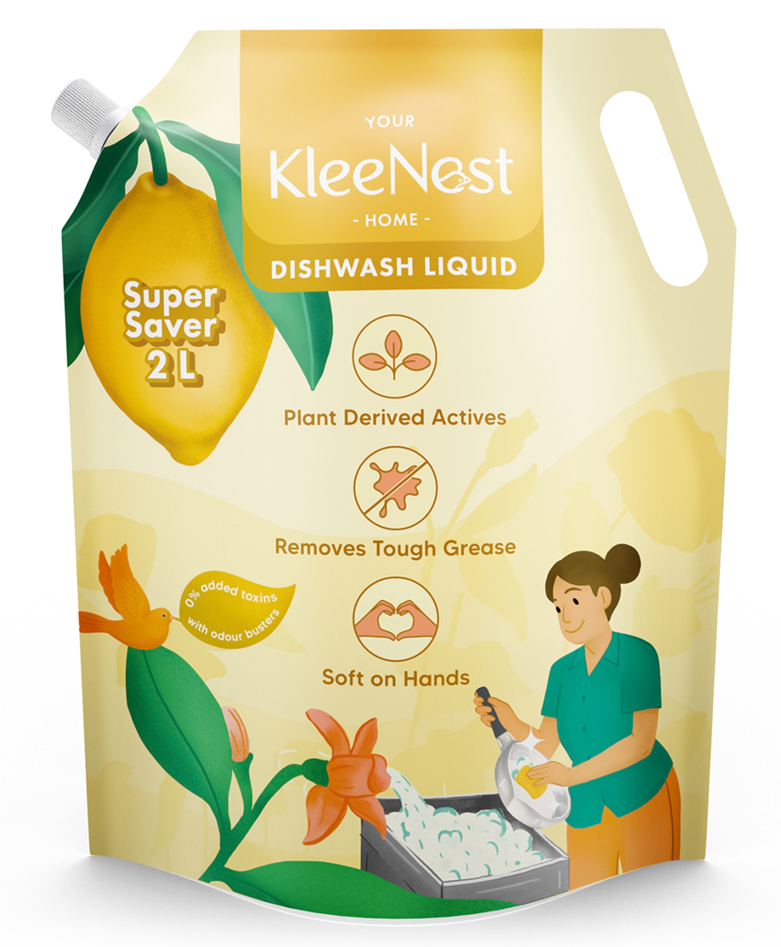 Kleenest Natural Dishwashing Liquid with Lemon Odour Busters | Removes Tough Grease, Soft on Hands | Plant-Derived Actives, LABSA & Paraben free | Safe for Baby & Pet Utensils | 2 Litre pack-image-24