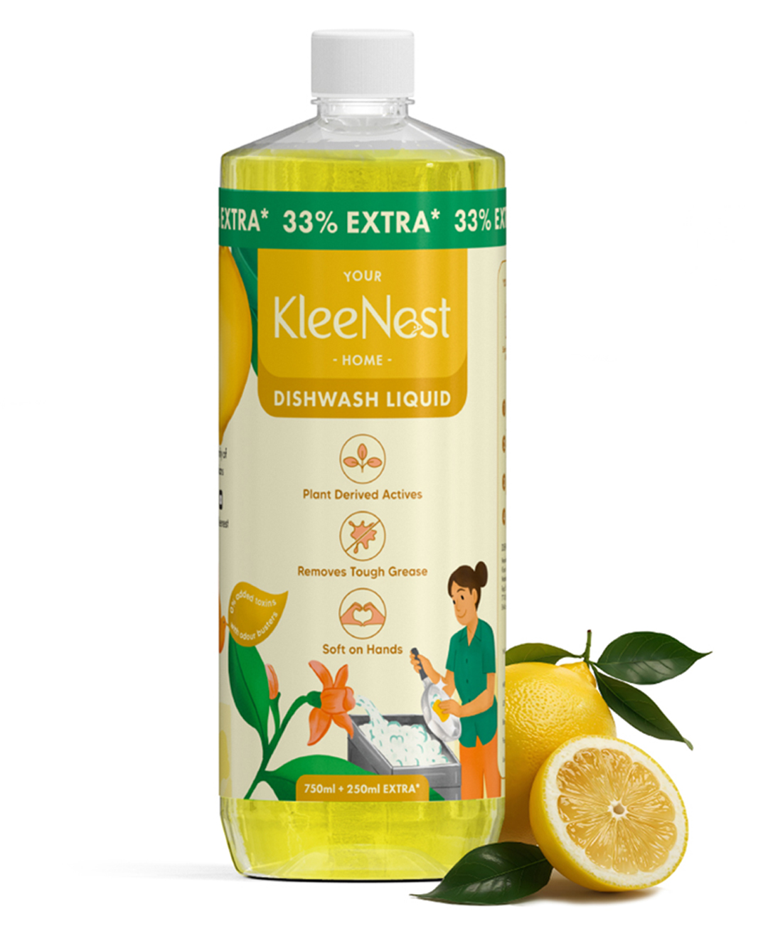Kleenest Natural Dishwashing Liquid with Lemon Odour Busters | Removes Tough Grease, Soft on Hands | Plant-Derived Actives, LABSA & Paraben free | Safe for Baby & Pet Utensils | 1 Litre pack-image-23