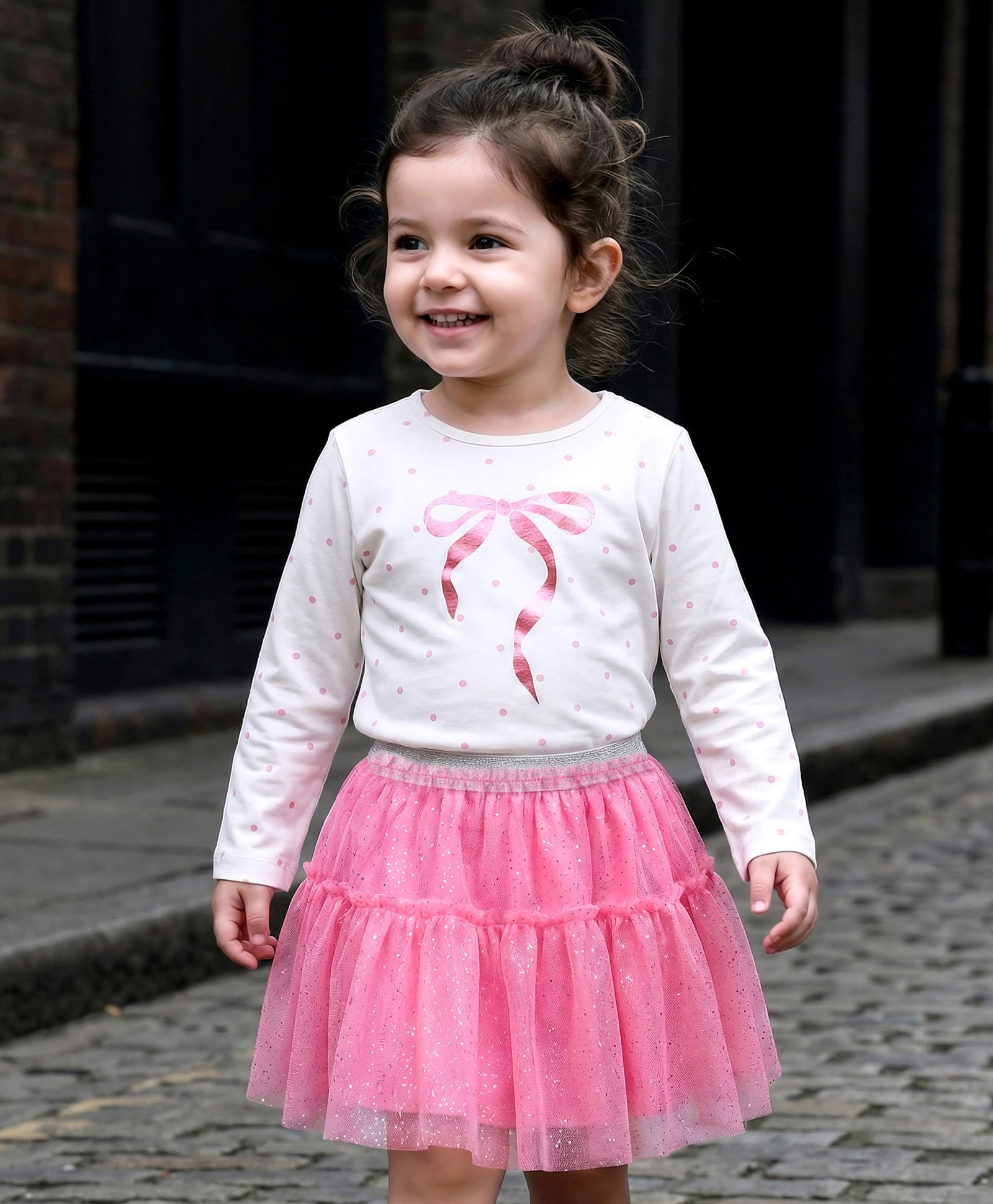 Babyhug Single Jersey Knit Full Sleeves Top and Mesh Skirt With Polka Dot & Bow Print - White & Pink-picture-27