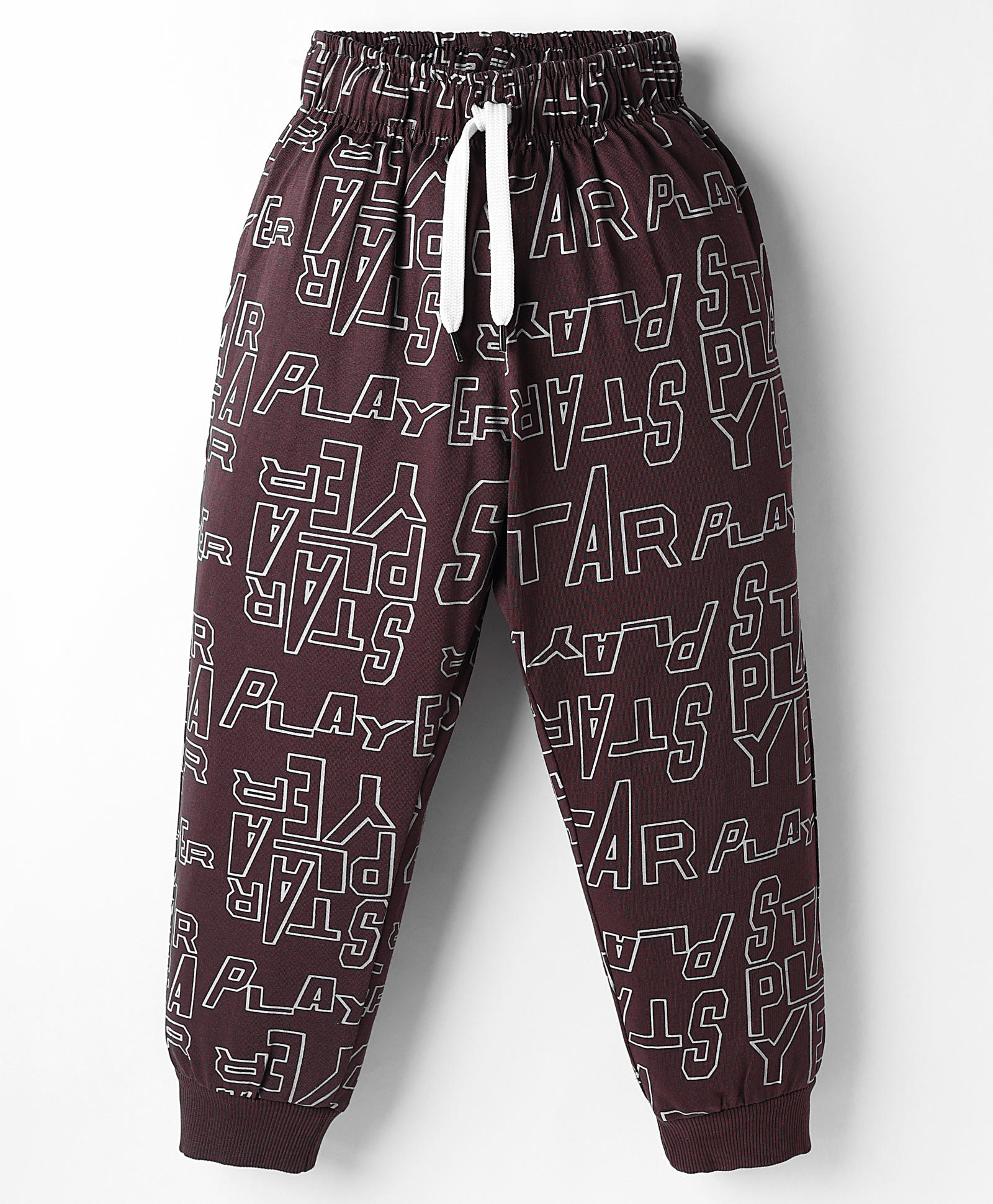 Smarty Boys Sinker Knit Full Length Lounge Pant With Text Print - Wine-picture-14