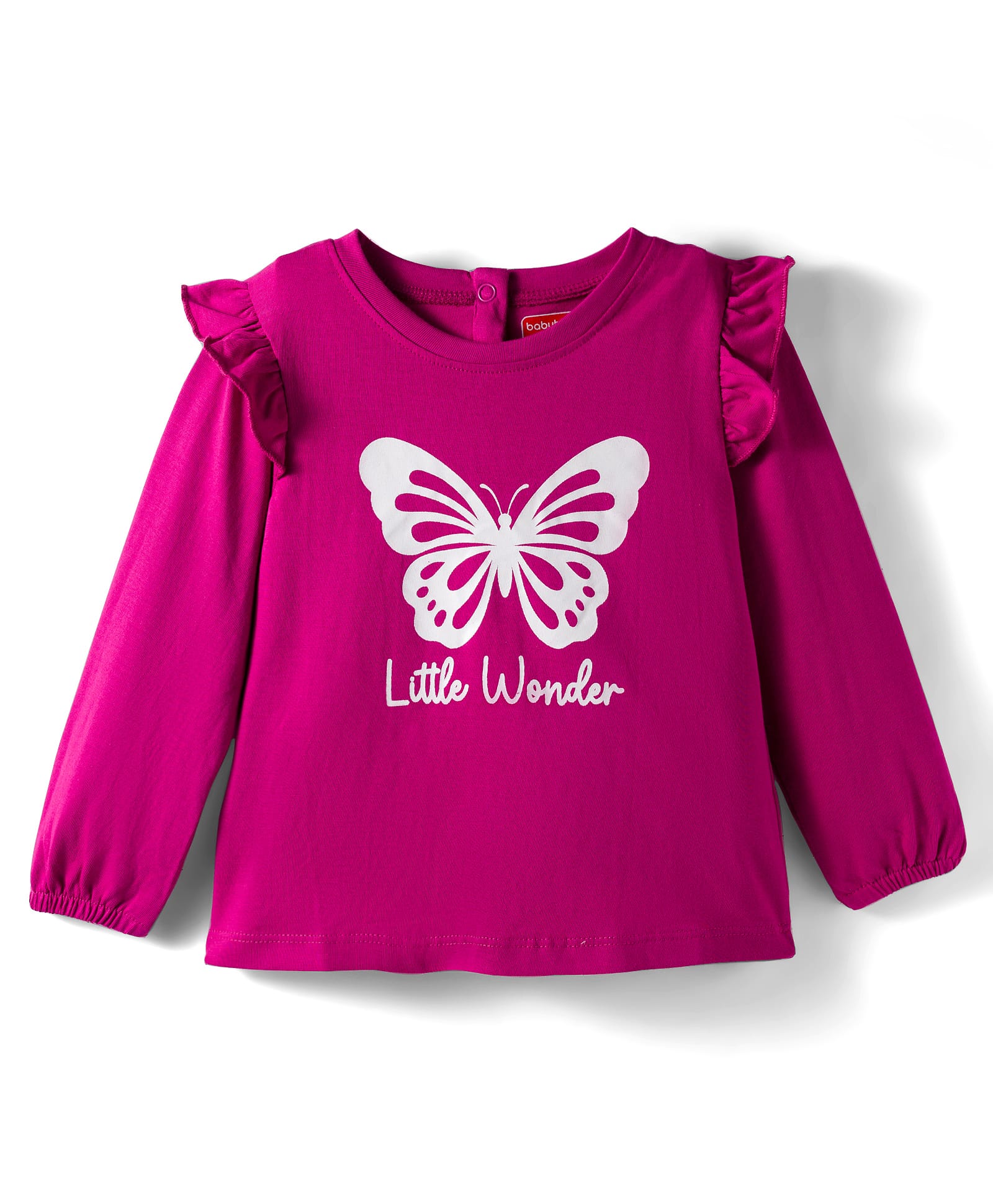 Babyhug 100% Cotton Knit Full Sleeves Top with Butterfly Print & Frill Detailing - Dark Pink-picture-26