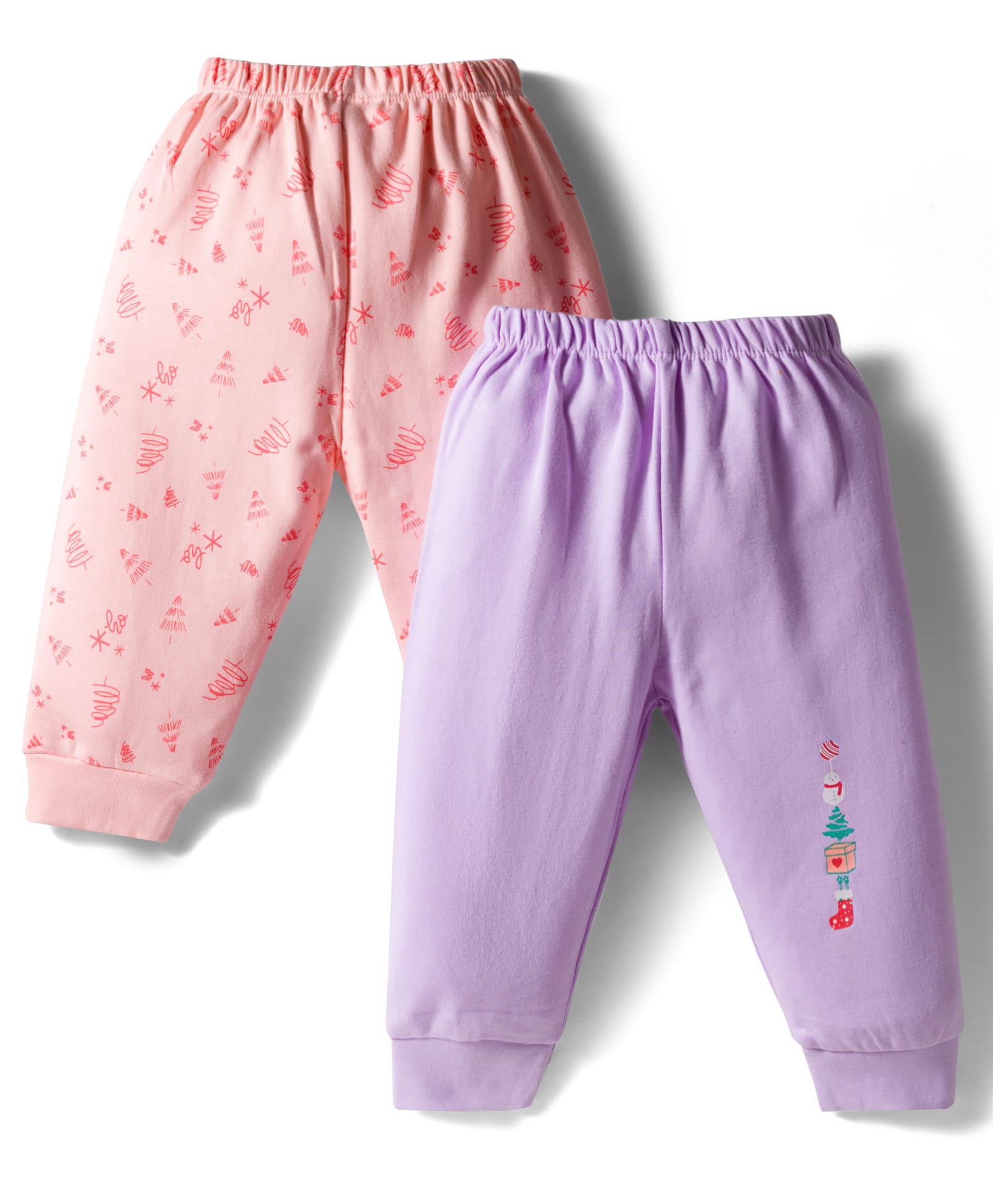 Tango Interlock Knit Full Length Lounge Pants With Tropical Theme Print Pack Of 2 - Pink & Purple-image-19