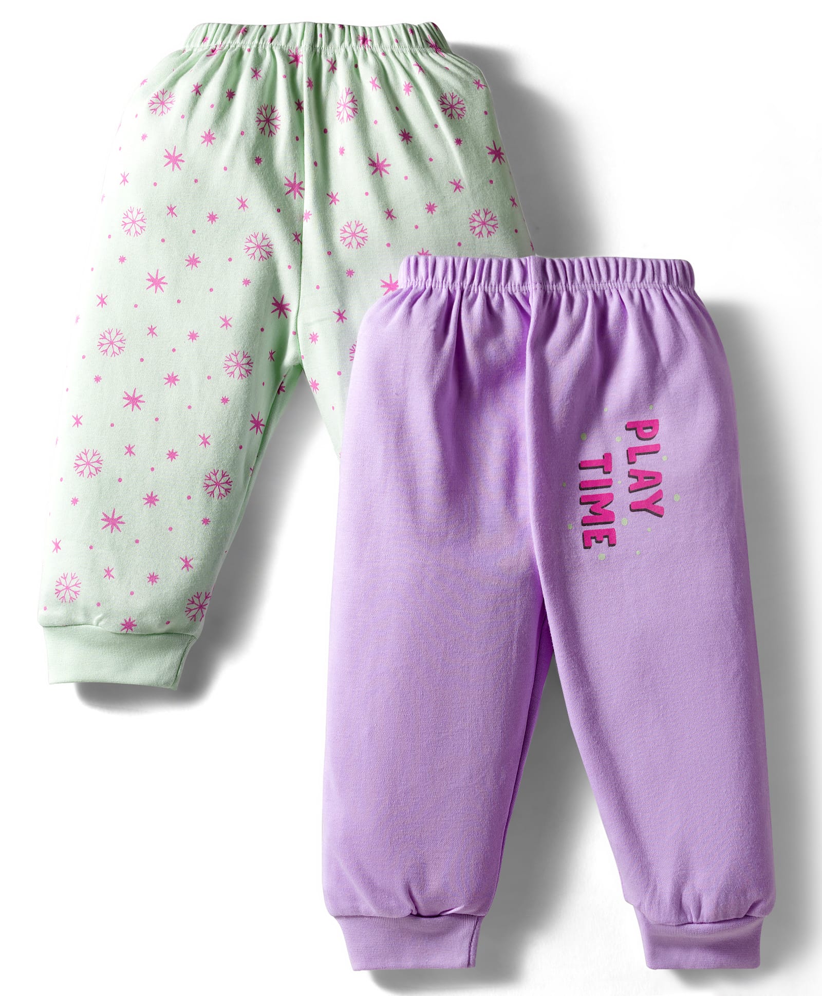 Tango Interlock Knit Full Length Lounge Pants with Star Print & Play Time Text Print Pack of 2 - Light Green & Plum-picture-27