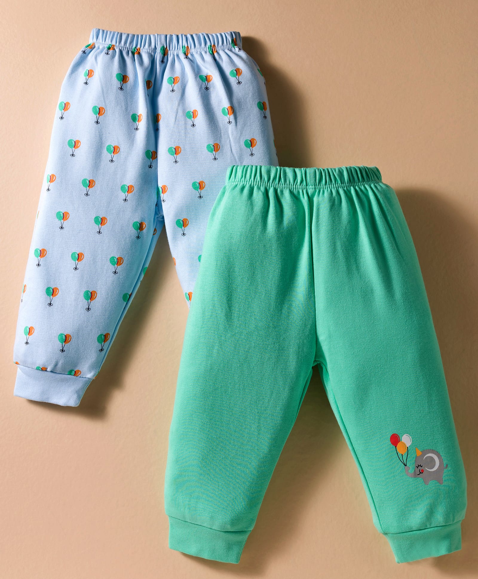 Tango Interlock Knit Full Length Lounge Pants with Balloon & Elephant Print Pack of 2 - Light Blue & Light Green-image-43