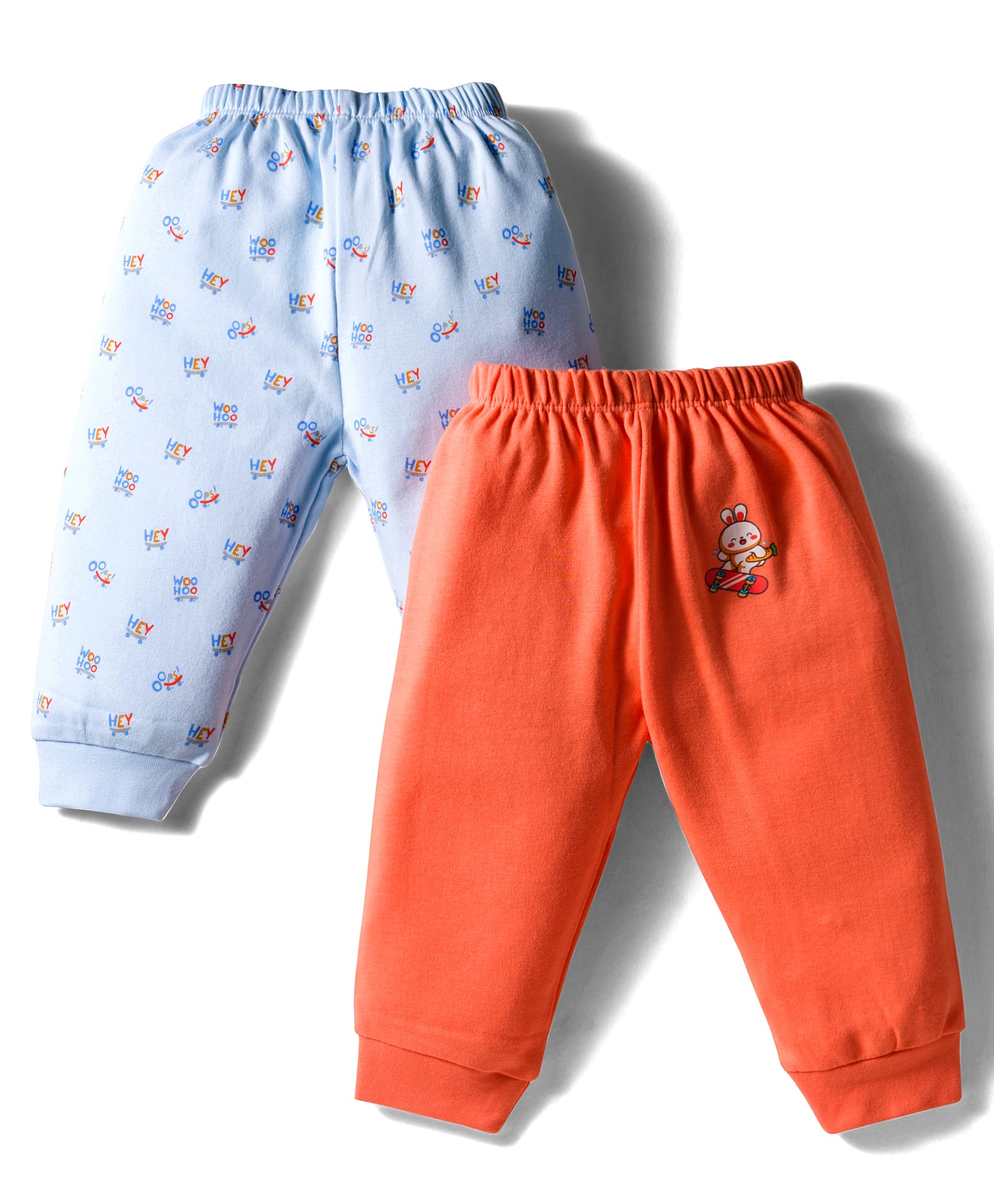 Tango Interlock Knit Full Length Lounge Pants with Hey Text Print Pack of 2 - Light Blue & Orange-picture-26
