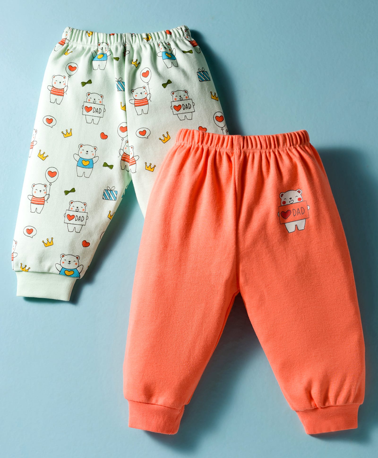 Tango Interlock Knit Full Length Lounge Pants with Teddy Print Pack of 2 - Light Green & Orange-image-37