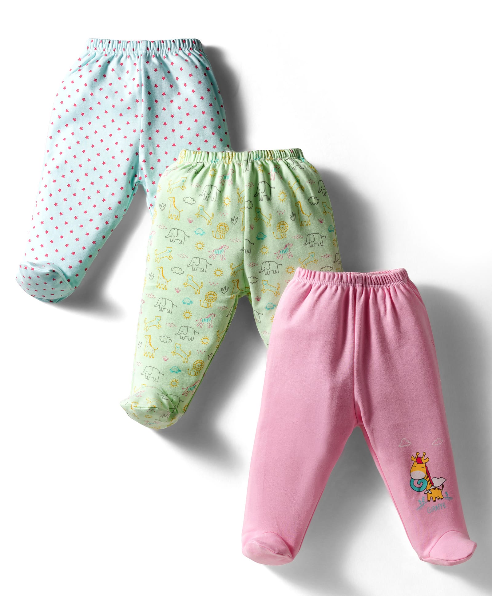 Tango Interlock Knit Full Length Bootie Leggings With Star & Animal Print Pack of 3 - Light Blue & Pink-picture-24