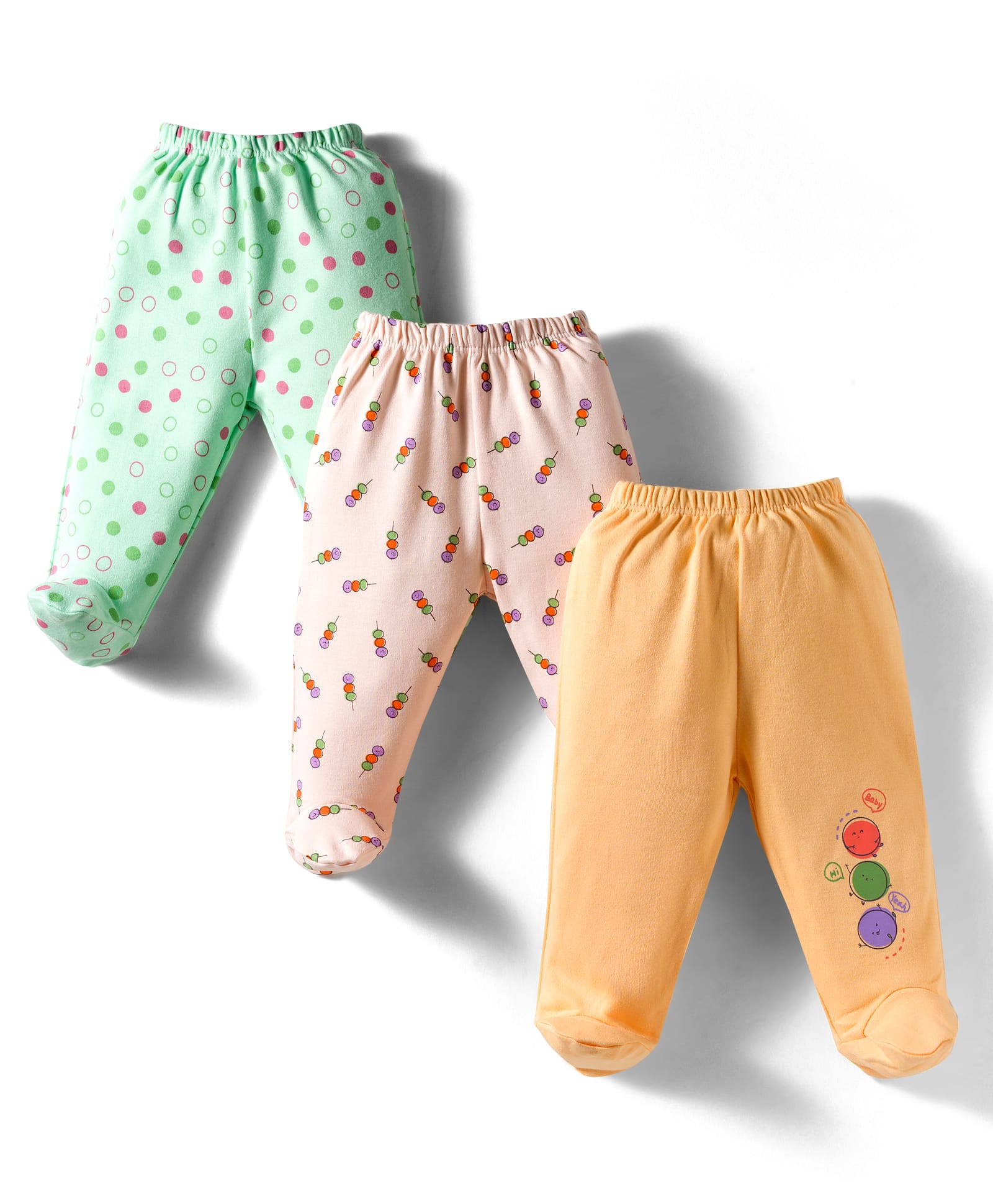 Tango Interlock Knit Full Length Bootie Leggings With Circle Print Pack of 3 - Light Blue & Pink-image-18