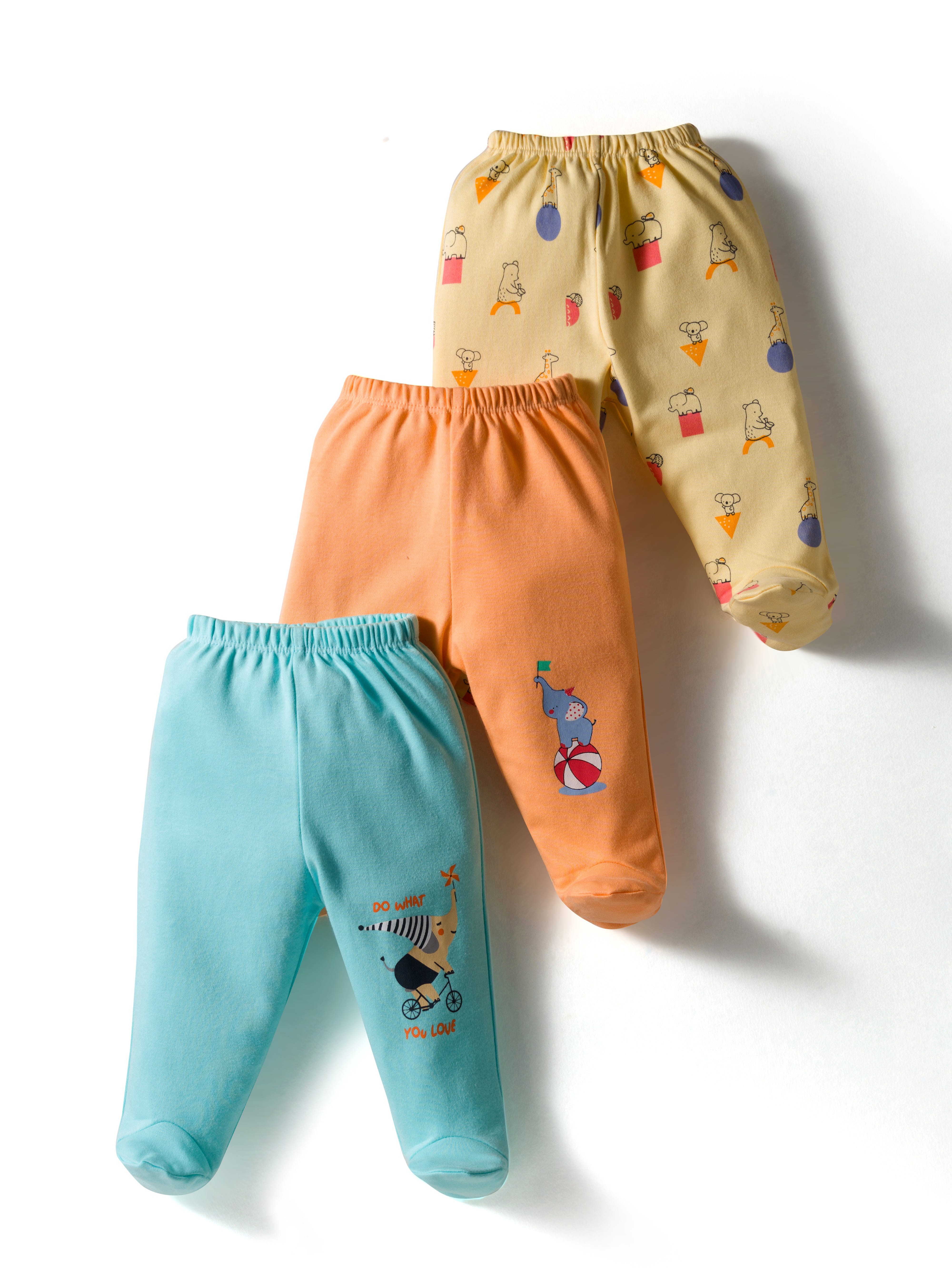 Tango Interlock Knit Full Length Bootie Leggings With Animal Print Pack of 3 - Light Blue & Yellow-picture-30
