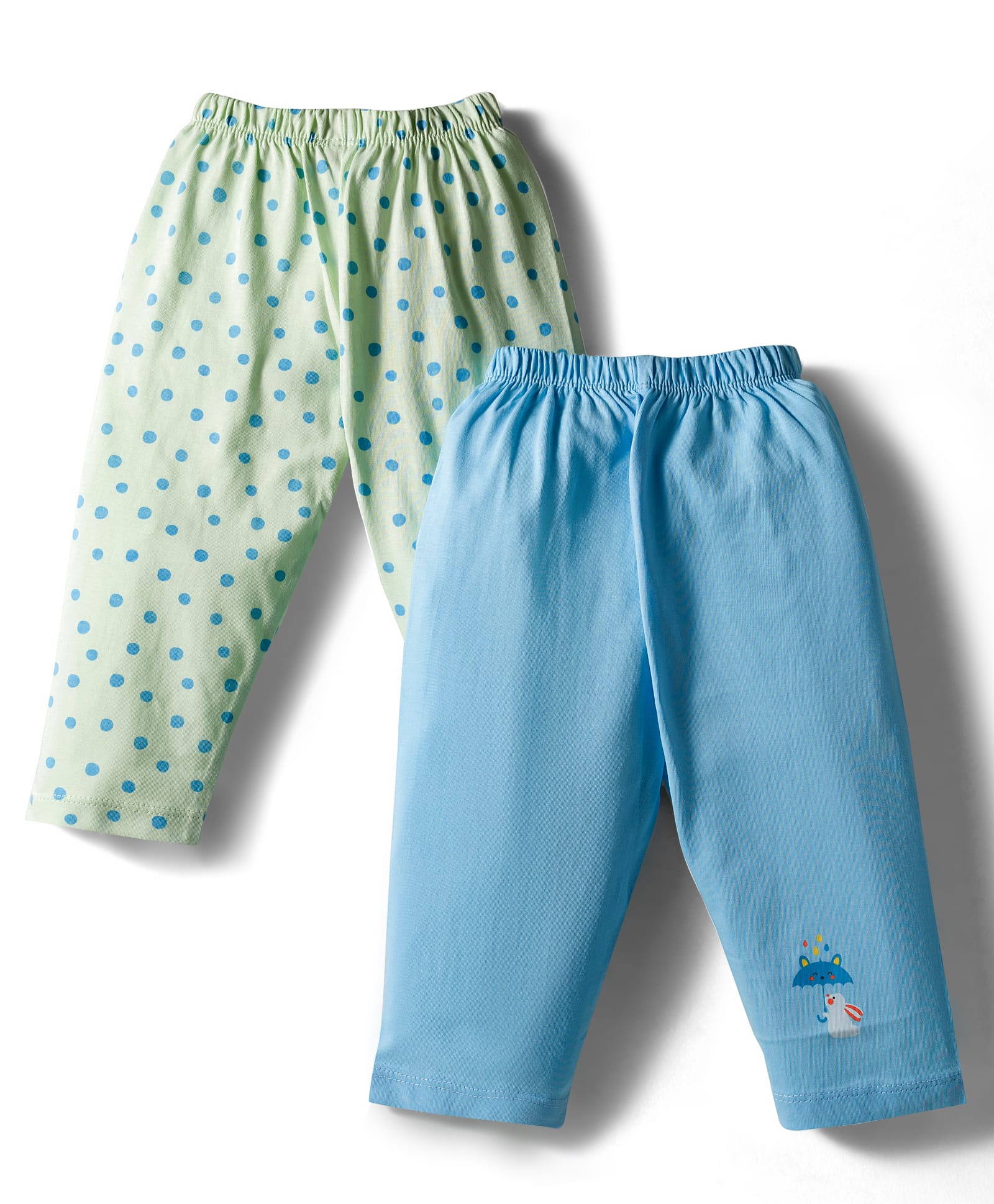 Tango Single Jersey Knit Full Length Lounge Pants With Polka Dot Print Pack Of 2 - Light Blue & Sea Green-image-23