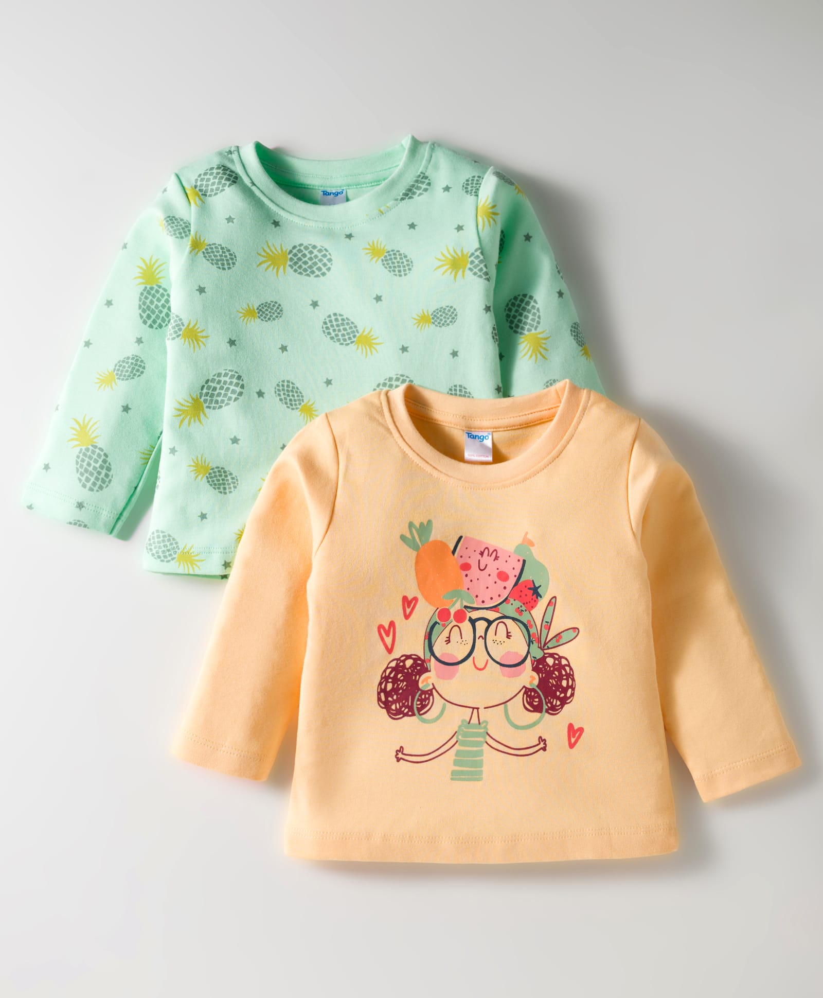 Tango Interlock Knit Full Sleeves T-Shirts with Pineapple Print Pack of 2 - Peach & Light Green-picture-12