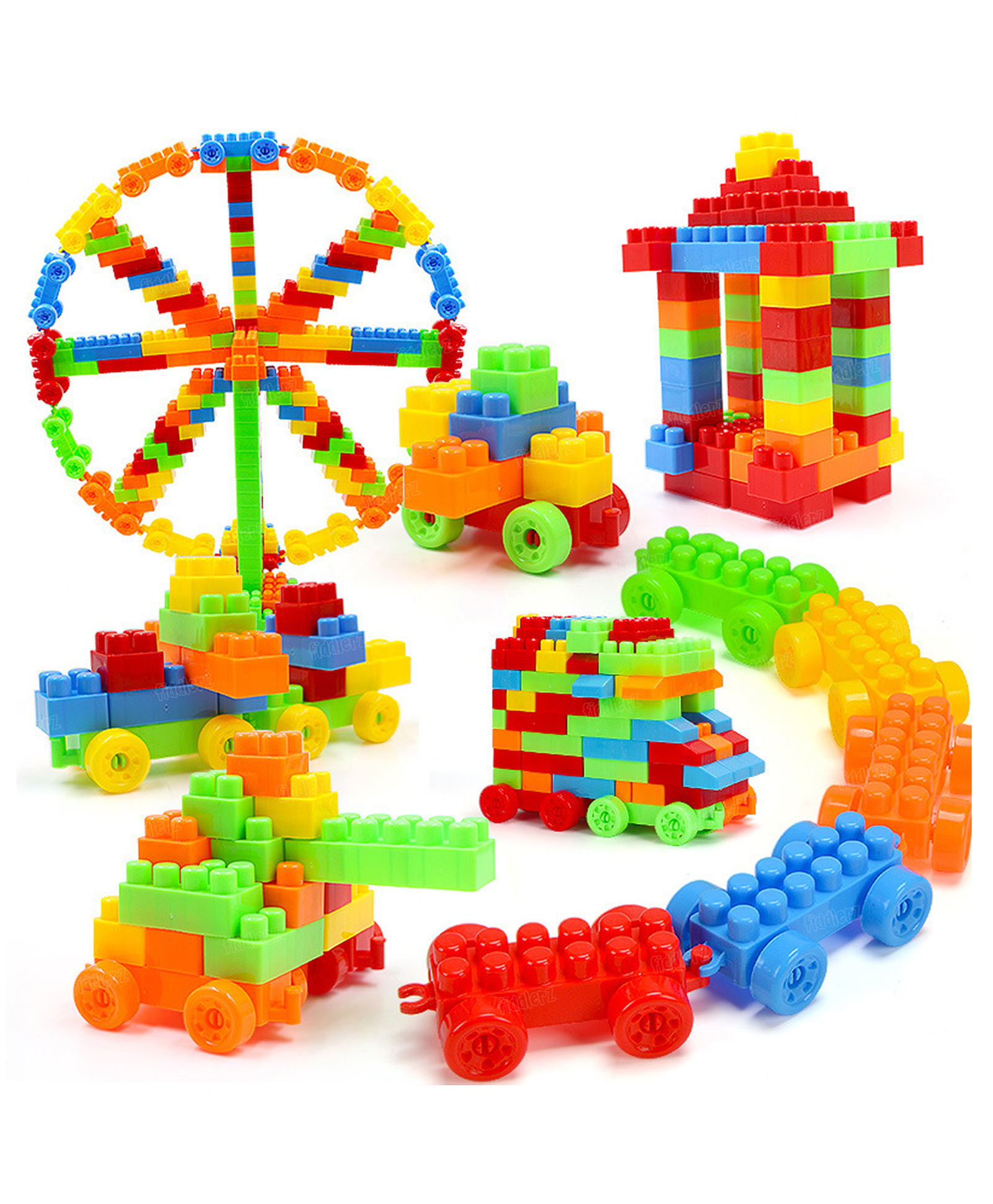 Fiddlerz 103 Pcs Building Blocks for Kids STEM Educational Construction Toy with Wheels Interlocking Bricks Set for Toddlers Boys and Girls Age 3+ (Multicolor)-image-36