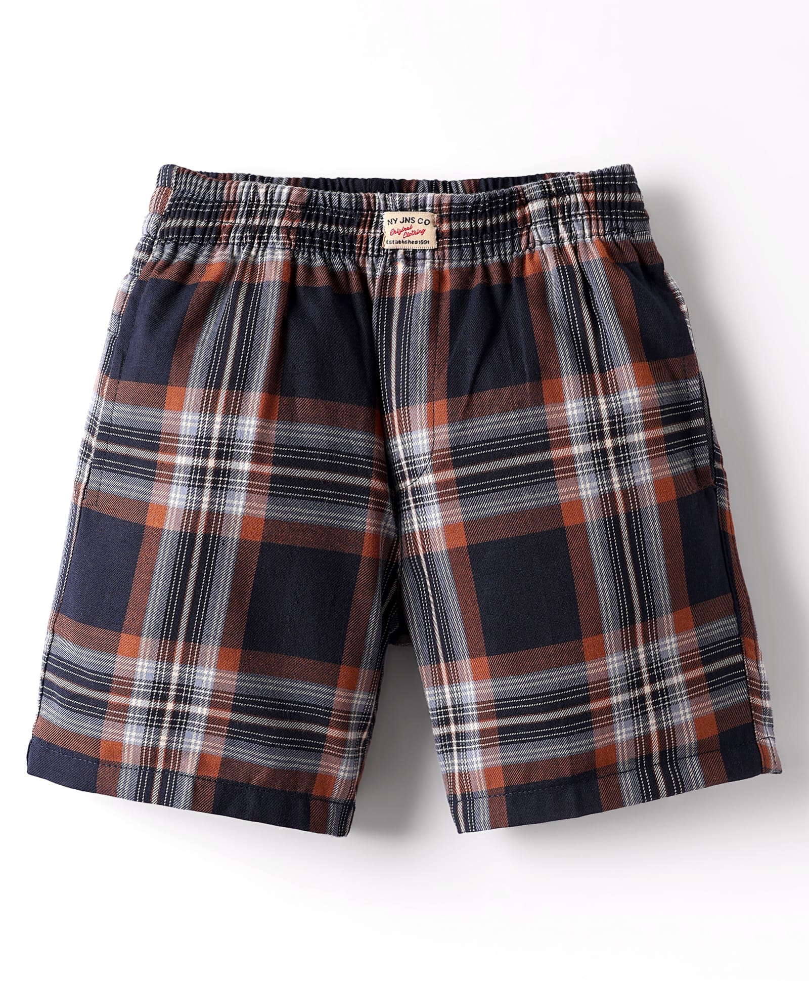 Noddy Checked Shorts - Rust Orange & Navy Blue-image-1