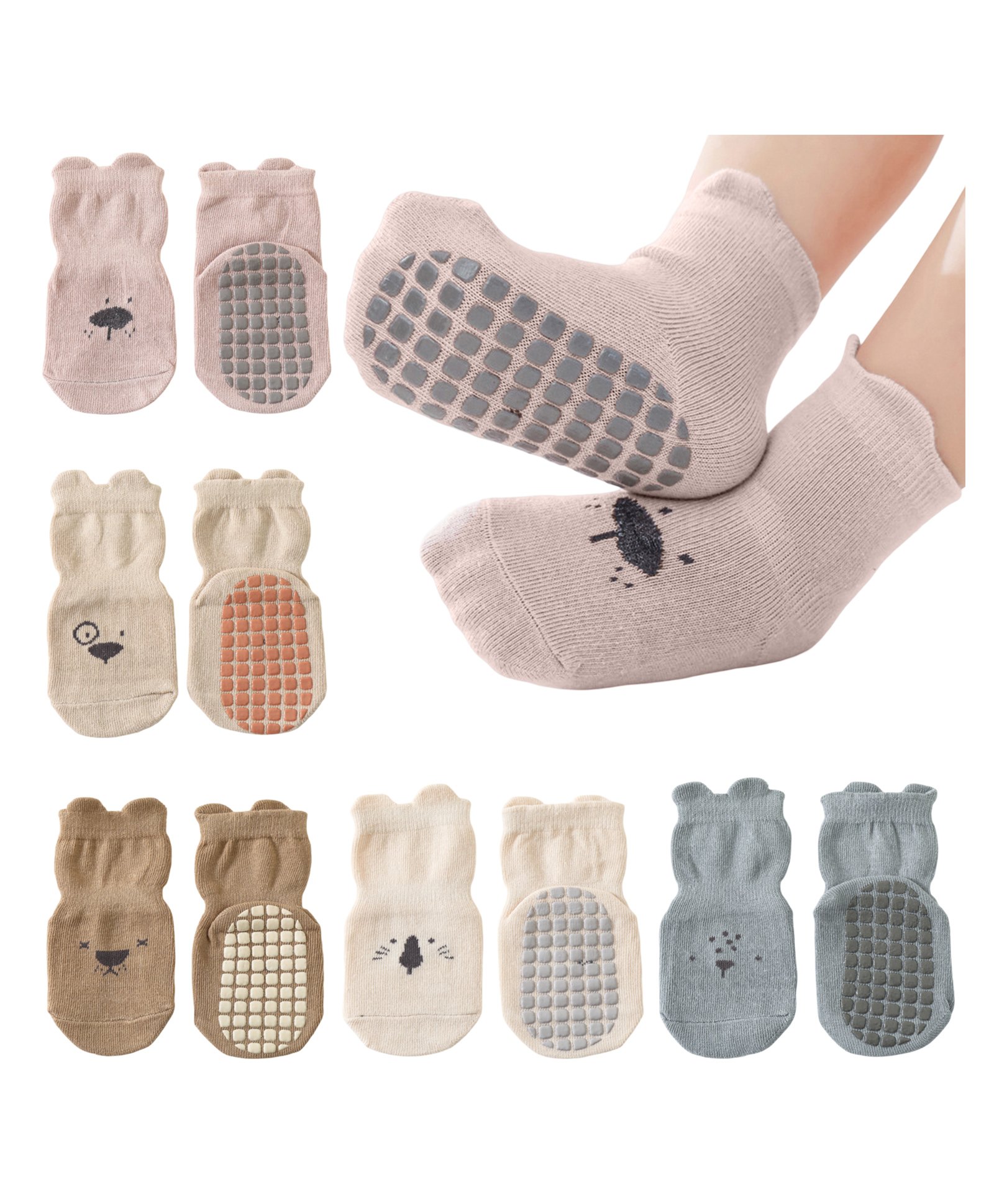 Bembika Cotton Pack Of 5 Animals Designed Anti Skid Socks Shoes - Multi Colour-image-24