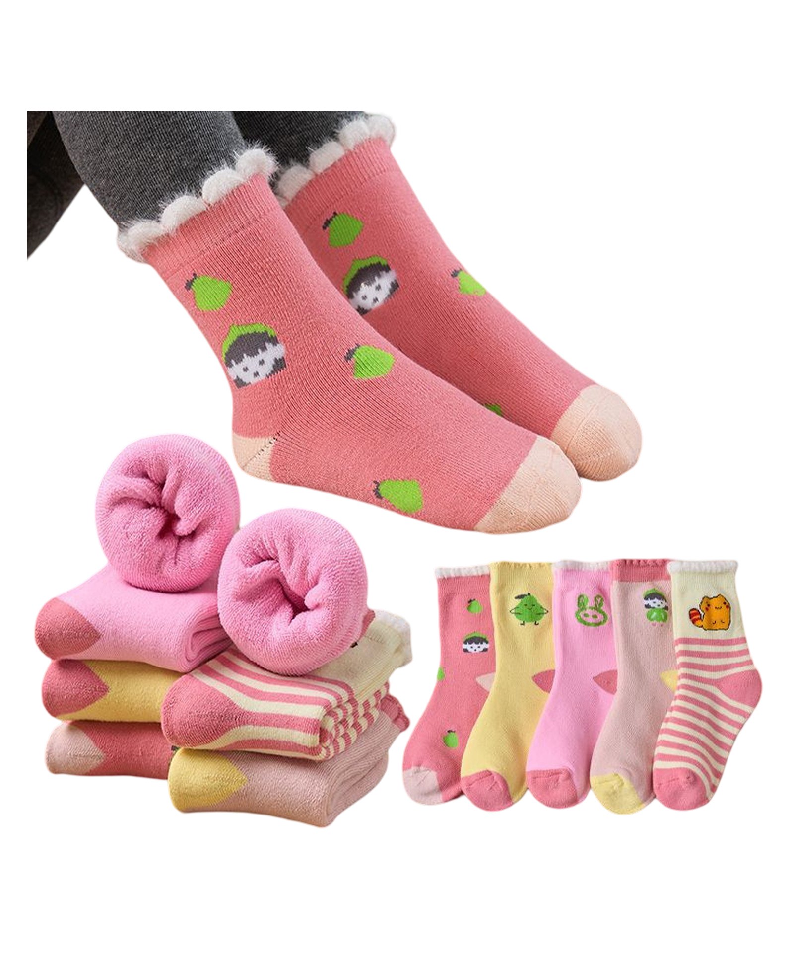 Bembika Cotton Pack Of 5 Animals Designed & Striped Anti Skid Socks - Multi Colour-image-4