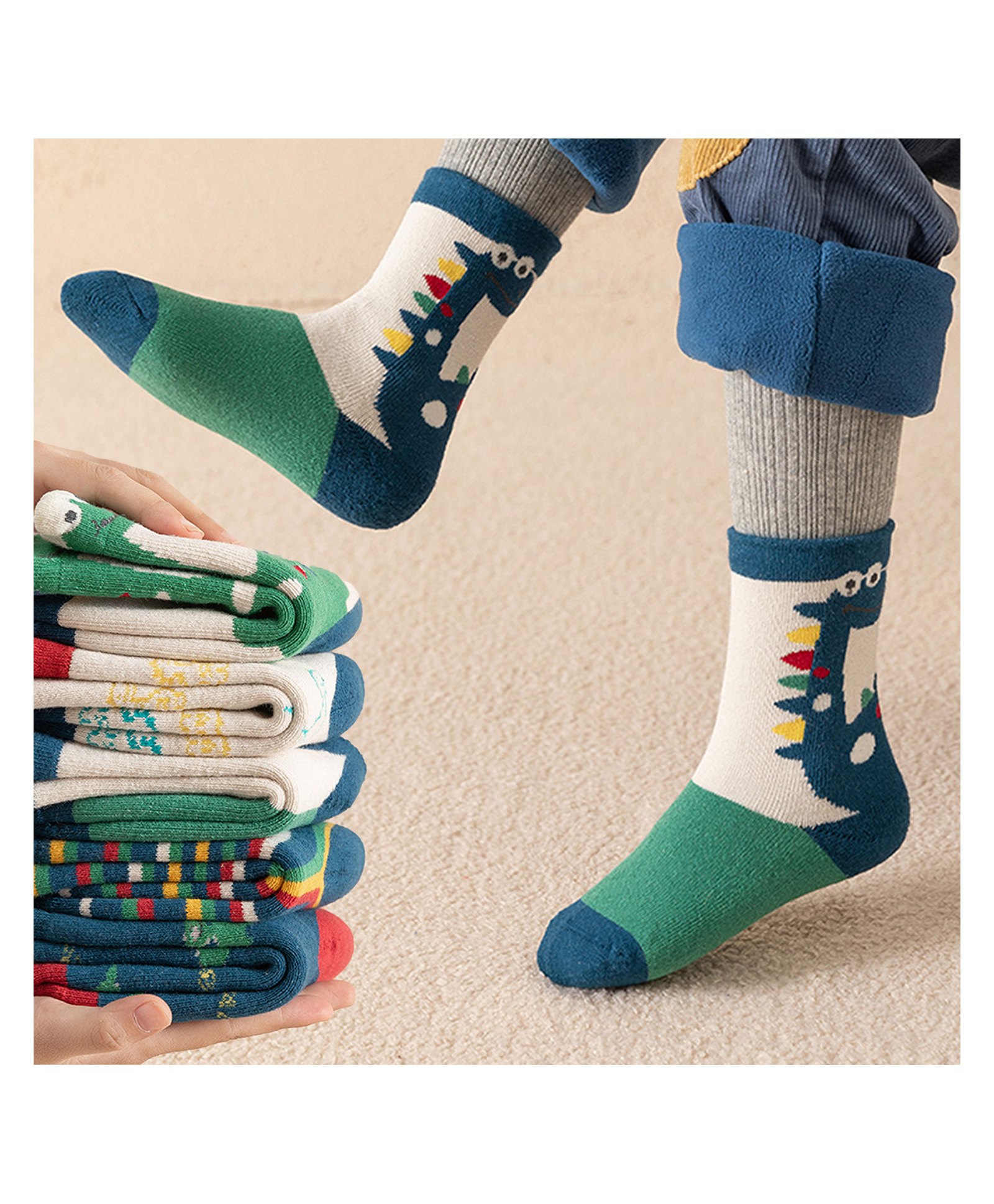 Bembika Cotton Pack Of 5 Animal Designed Colour Blocked Anti Skid Socks - Multi Colour-picture-21