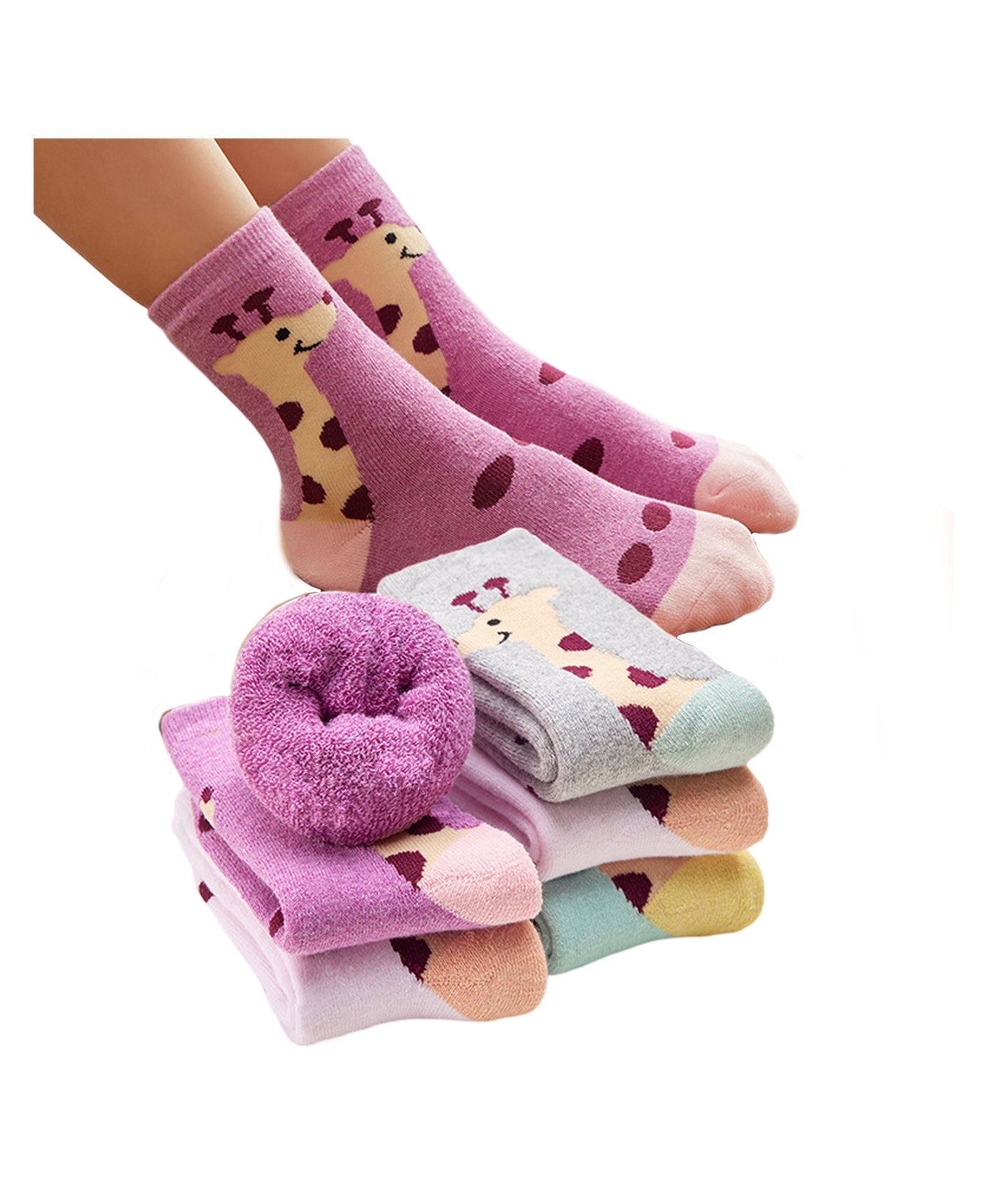 Bembika Pack Of 5 Giraffe & Polka Dots Designed Anti Skid Socks - Multi Colour-picture-18