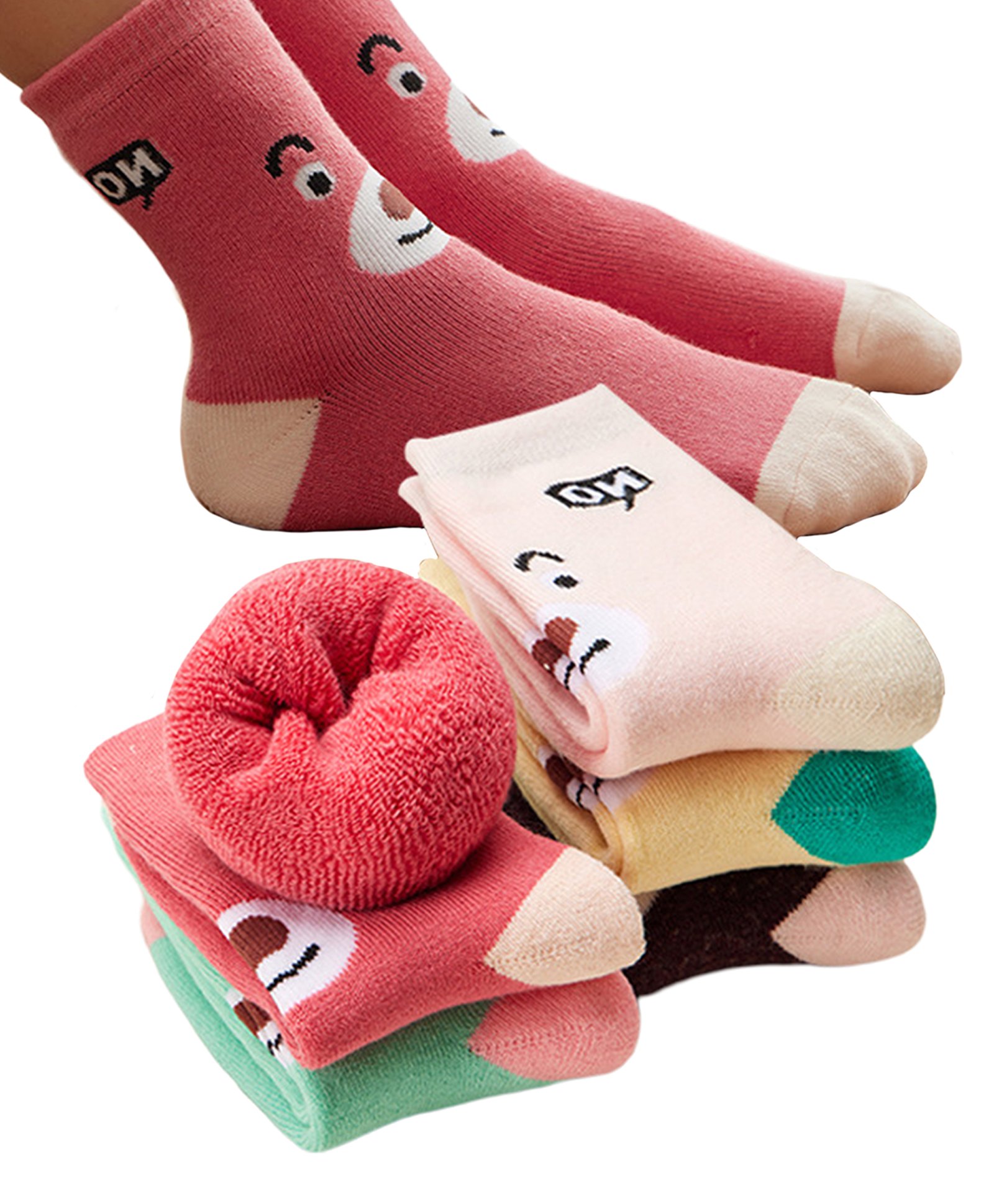 Bembika Cotton Pack Of 5 Cartoon Face Designed Anti Skid Socks - Multi Colour-image-49