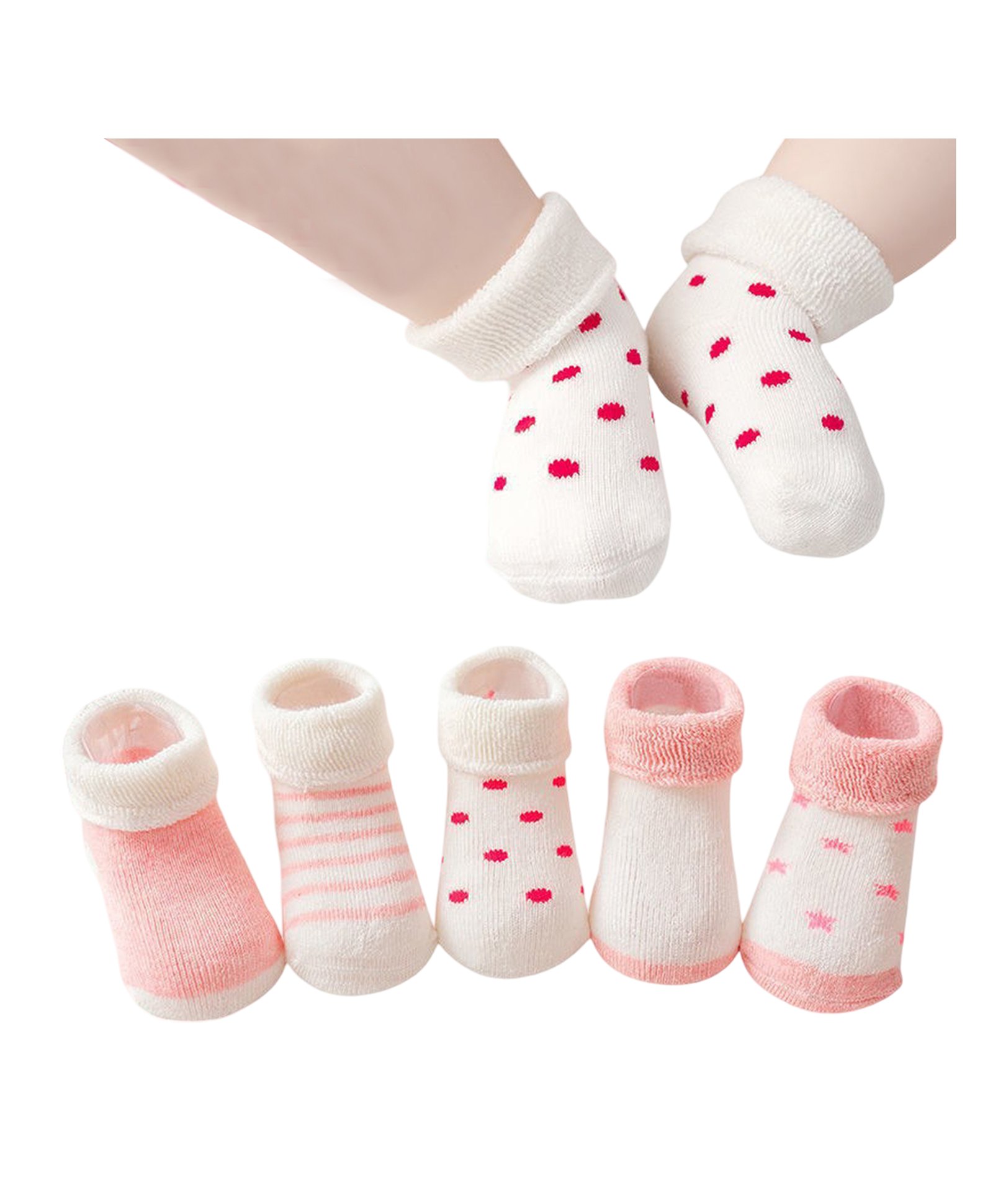 Bembika Cotton Pack Of 5 Polka Dots Designed & Striped Anti Skid Socks - Multi Colour-image-20