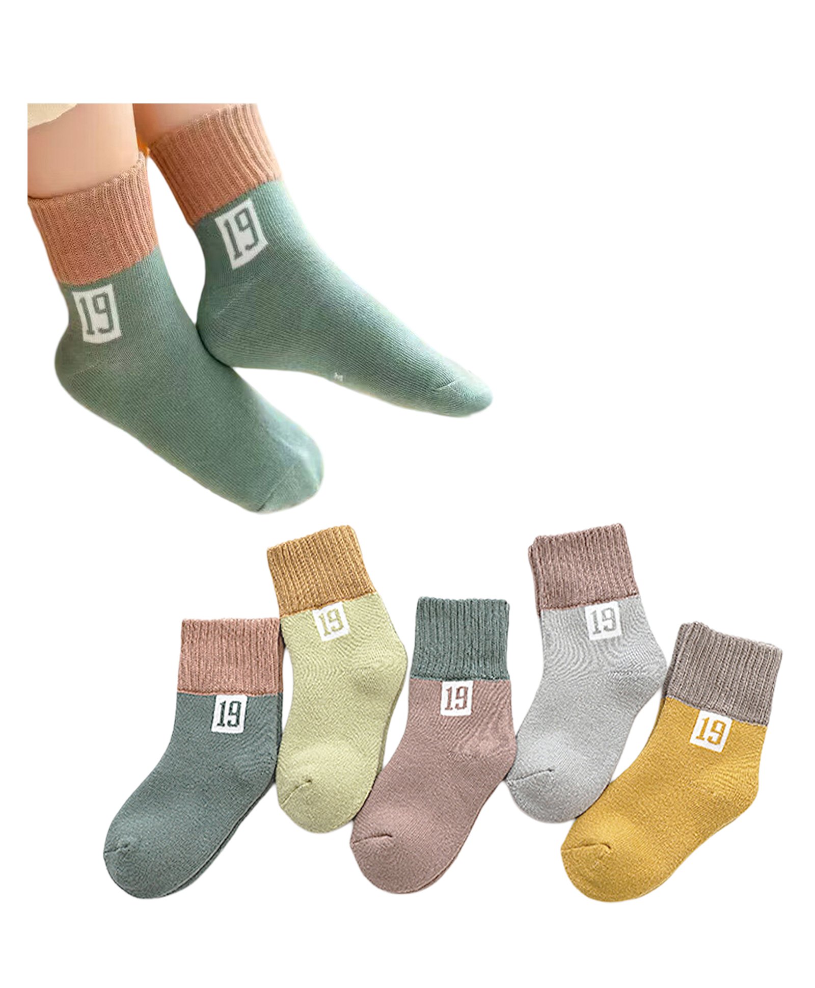 Bembika Cotton Pack Of 5 19 Number Designed Anti Skid Socks - Multi Colour-picture-40