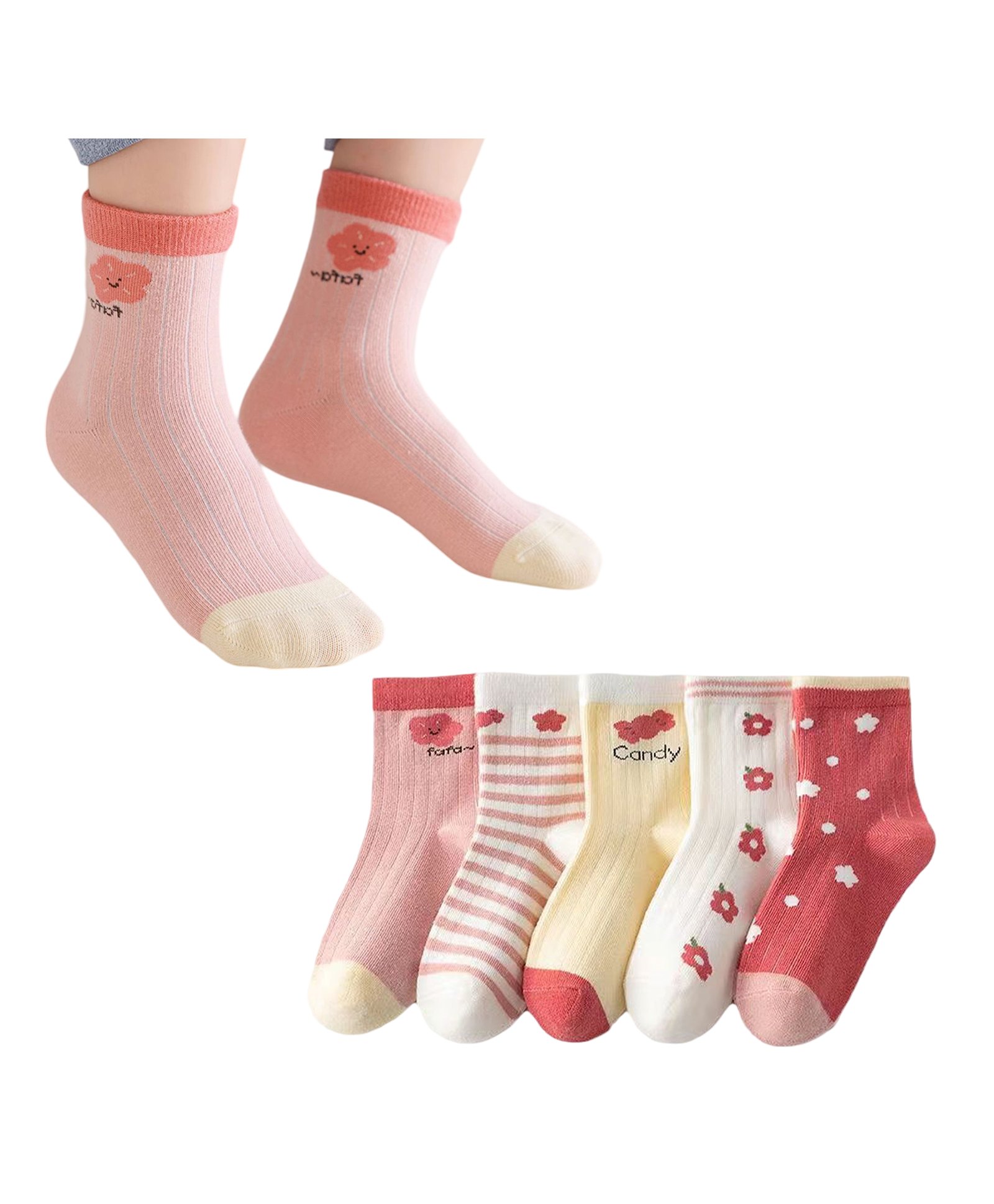 Bembika Pack Of 5 Striped & Floral Designed Anti Skid Socks - Multi Colour-picture-46