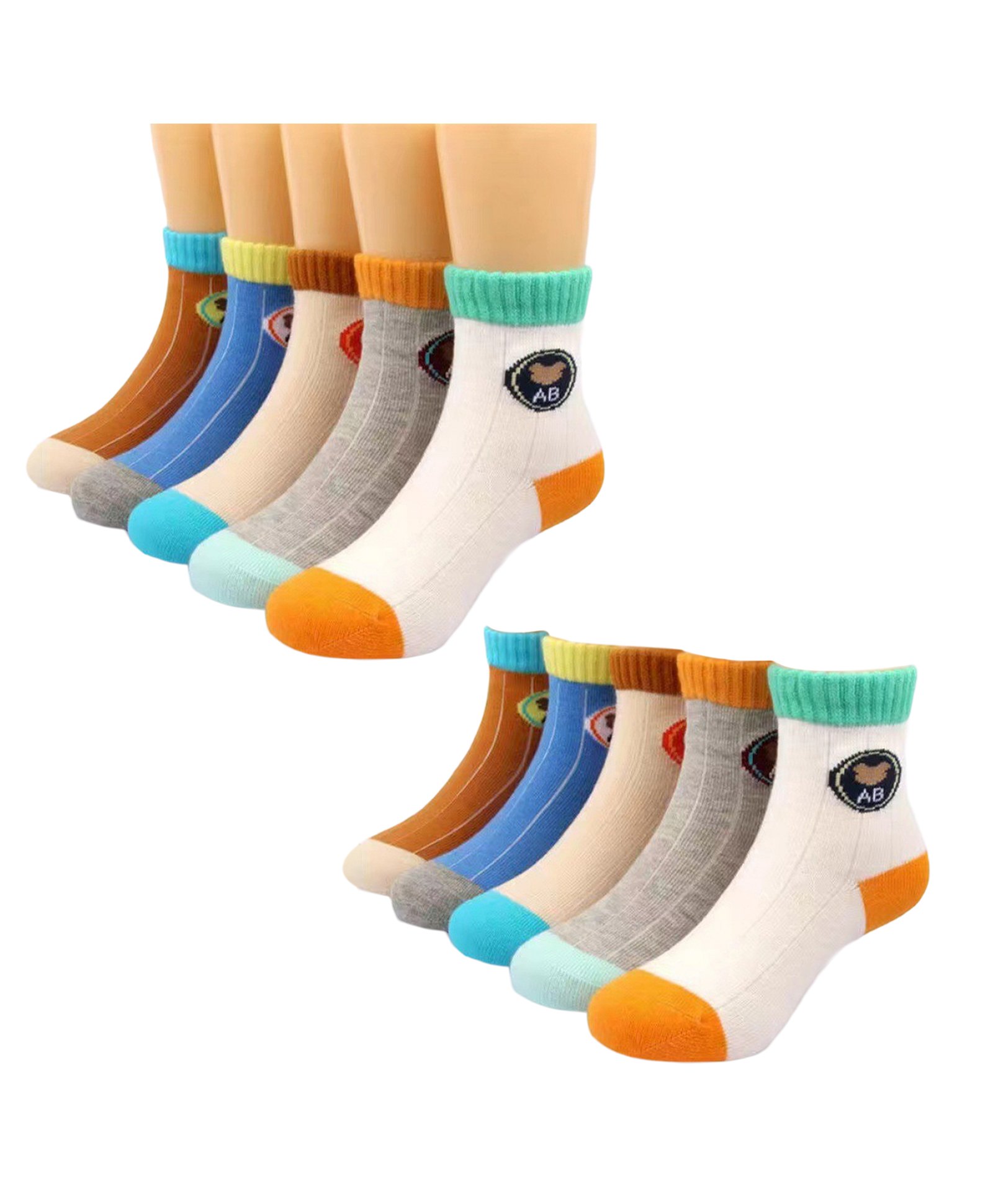 Bembika Cotton Pack Of 5 Colour Blocked Anti Skid Socks - Multi Colour-picture-11