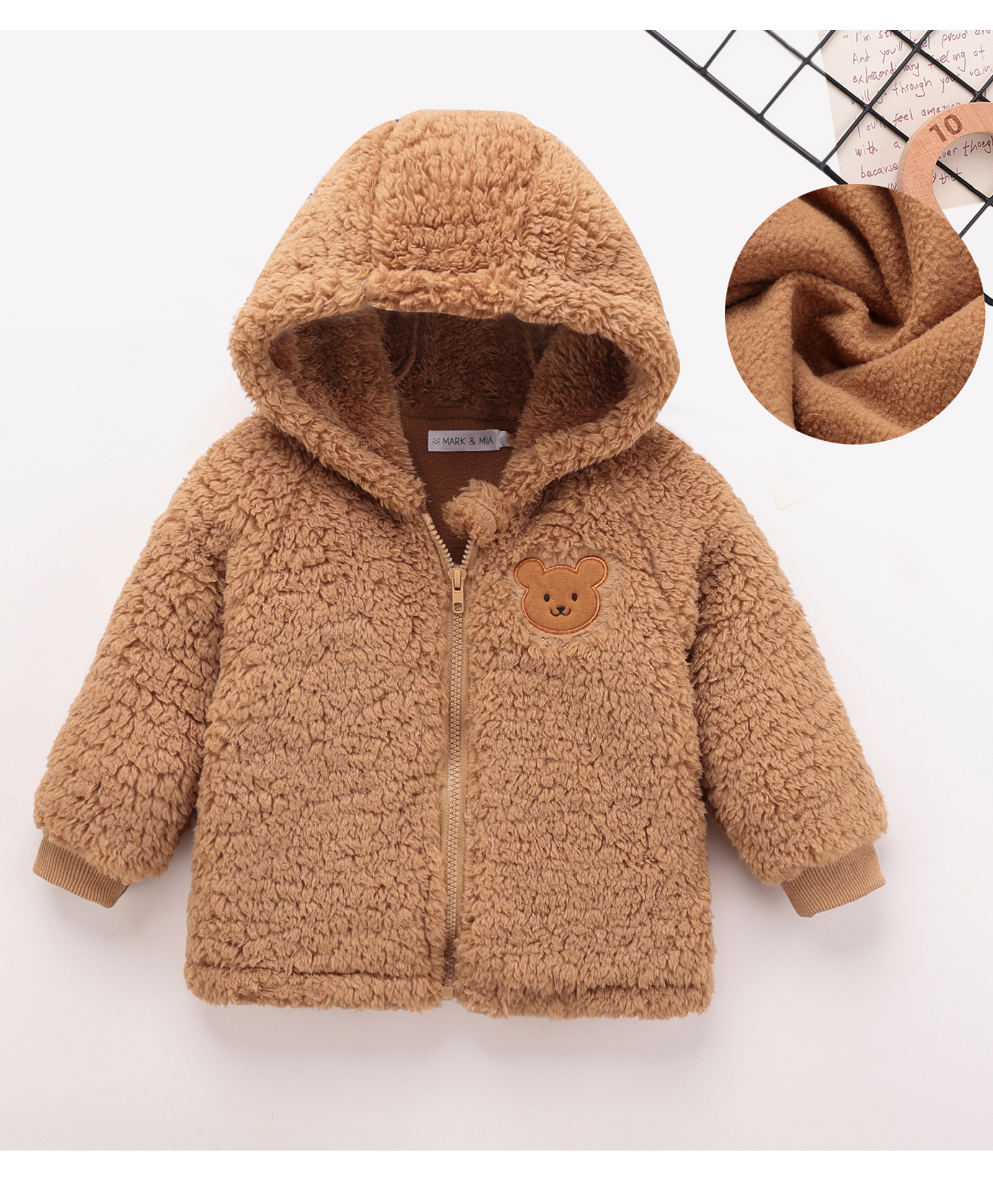 Mark & Mia Full Sleeves Front Open Fur Hooded SweatJacket with Teddy Patch - Brown-picture-20