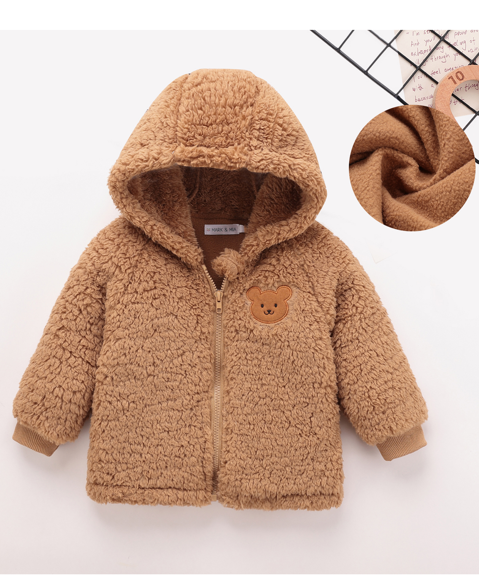 Mark & Mia Full Sleeves Front Open Hoodie with Teddy Patch -Brown-picture-19