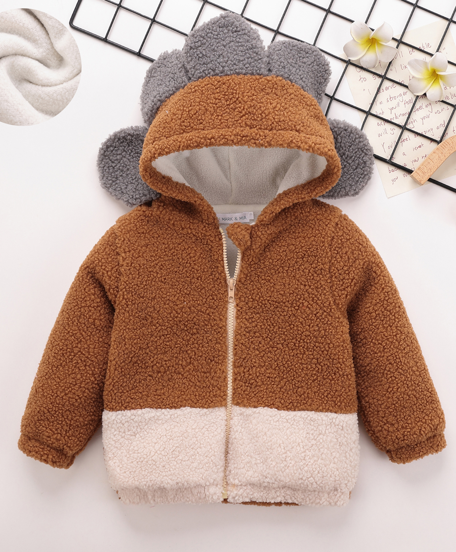 Mark & Mia Full Sleeves Front Open Fur Hooded SweatJacket with Applique - Brown-picture-19