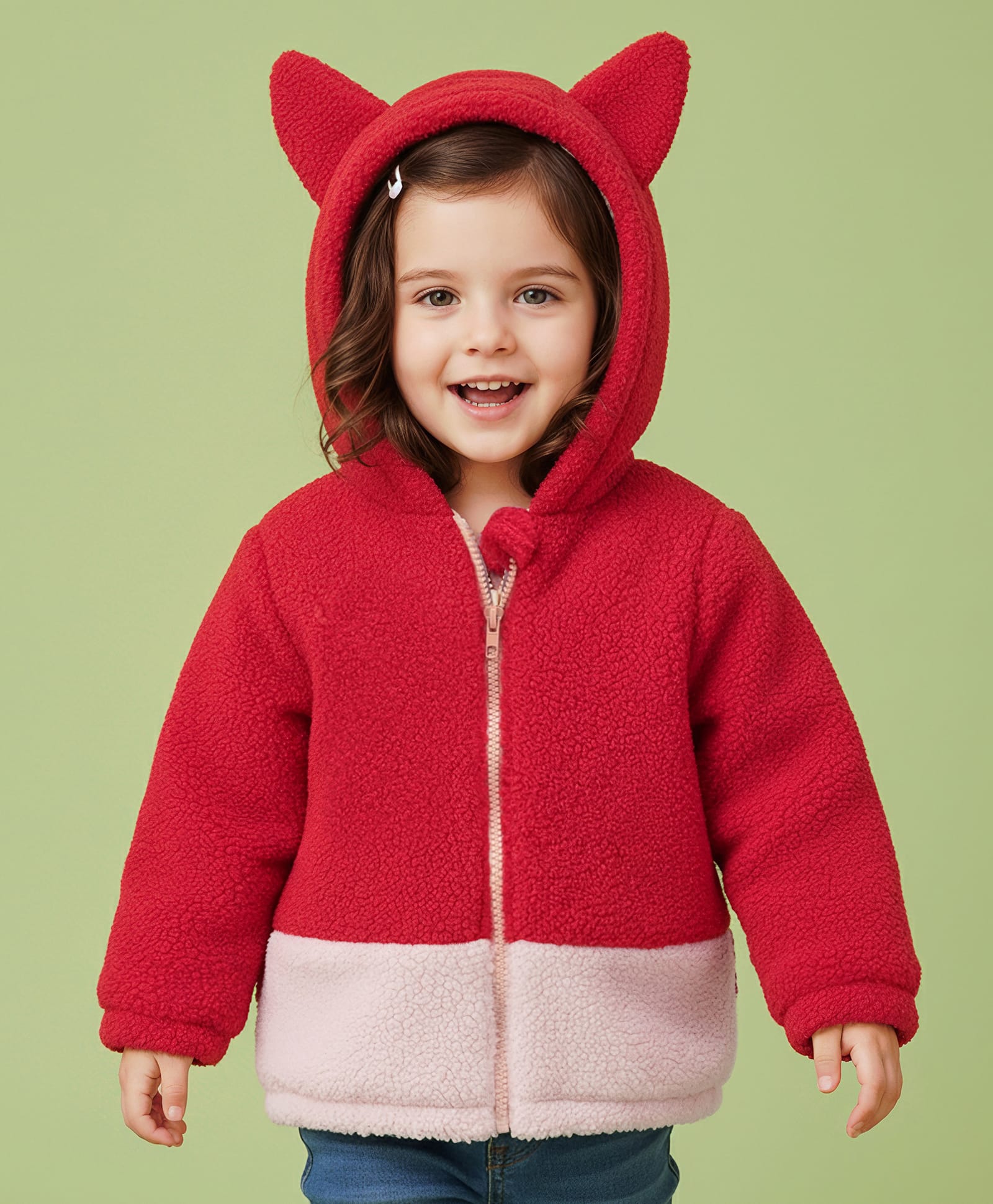 Mark & Mia Full Sleeves Hoodie With Ear Applique - Red & White-image-33