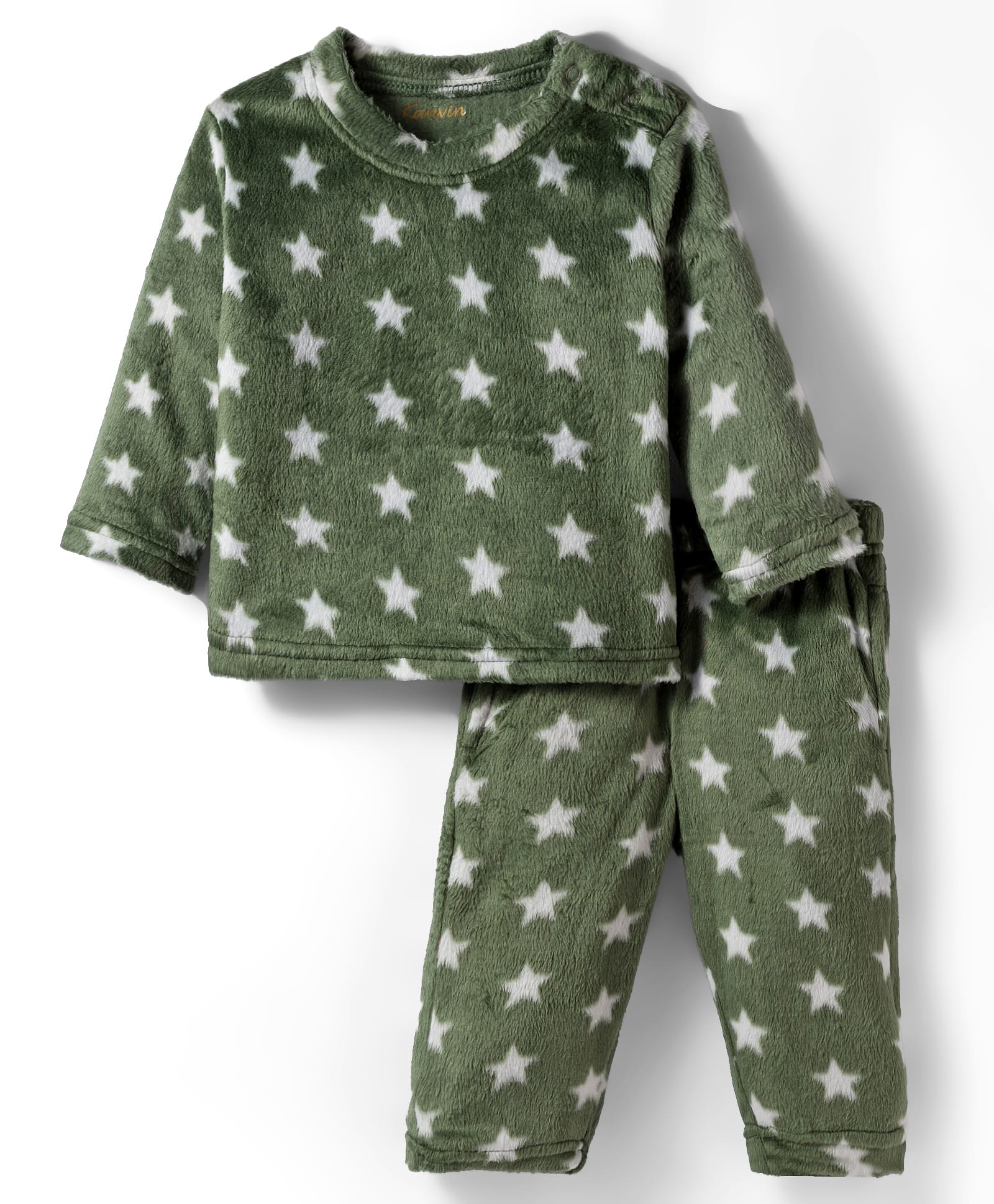 Kanvin Knit Full Sleeves Co-ords Winter Night Suit with Star Print - Green-image-8