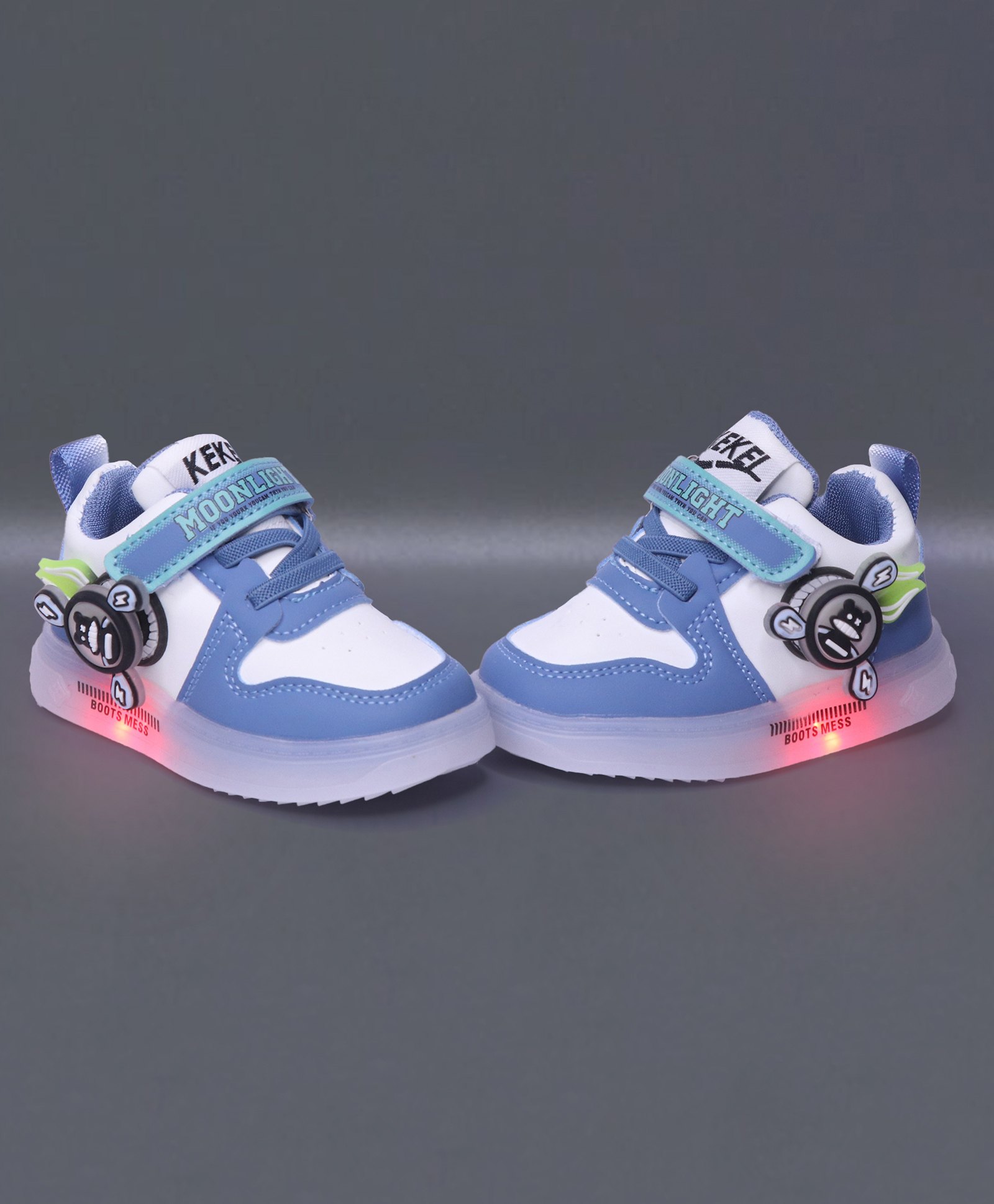 NEW STEPS Rotating Cartoon Applique Detailed Colour Blocked LED Velcro Closure Shoes - Blue-image-11