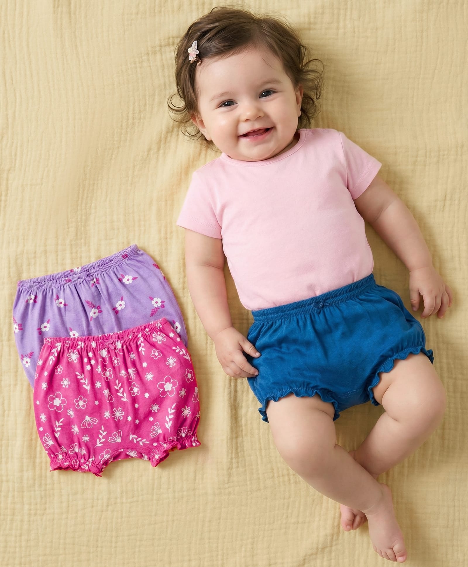 Babyoye Cotton Knit Floral Printed Bloomers Pack of 3 - Multicolor-image-7