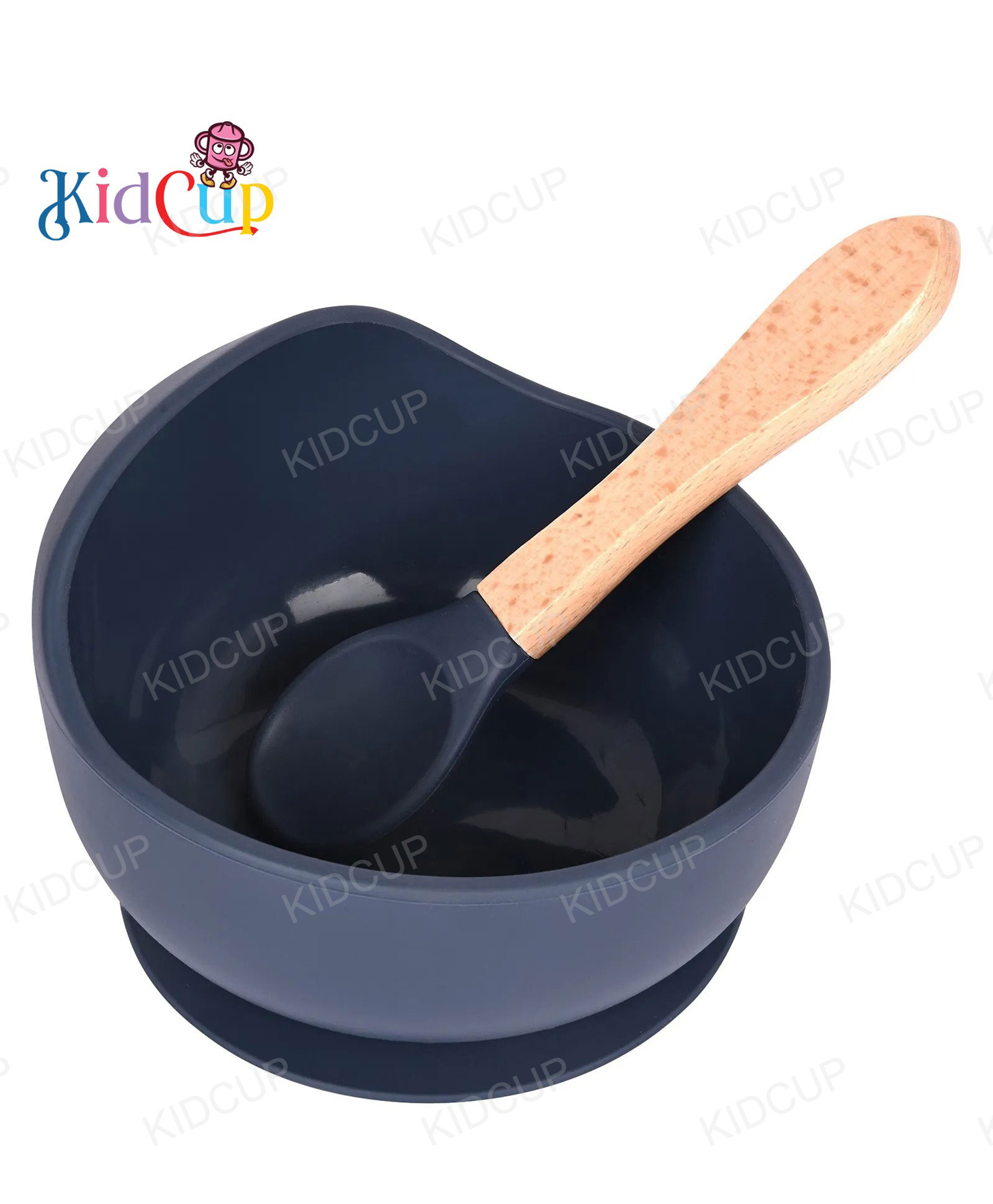 Kidcup Silicone Small Suction Bowl Set with Spoon 2 Pc Feeding Set - Blue-image-0