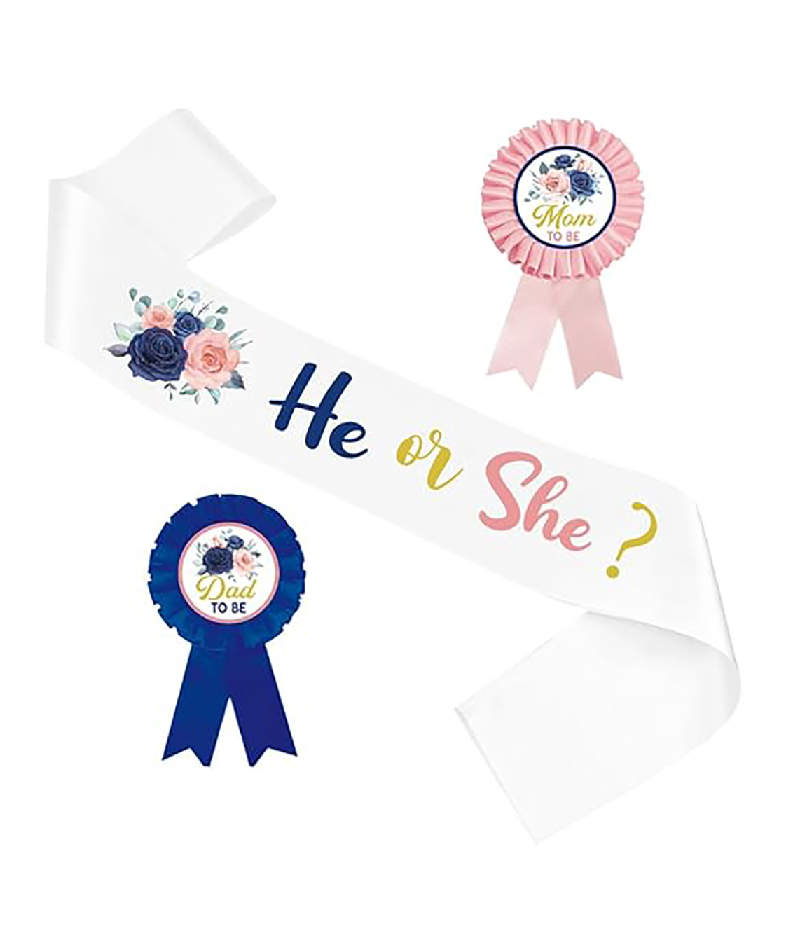 Zyozi He or She Theme Sash, Dad to Be & Mom to Be Tinplate Badge Pin for Baby Shower Multicolor - Pack of 3-picture-32