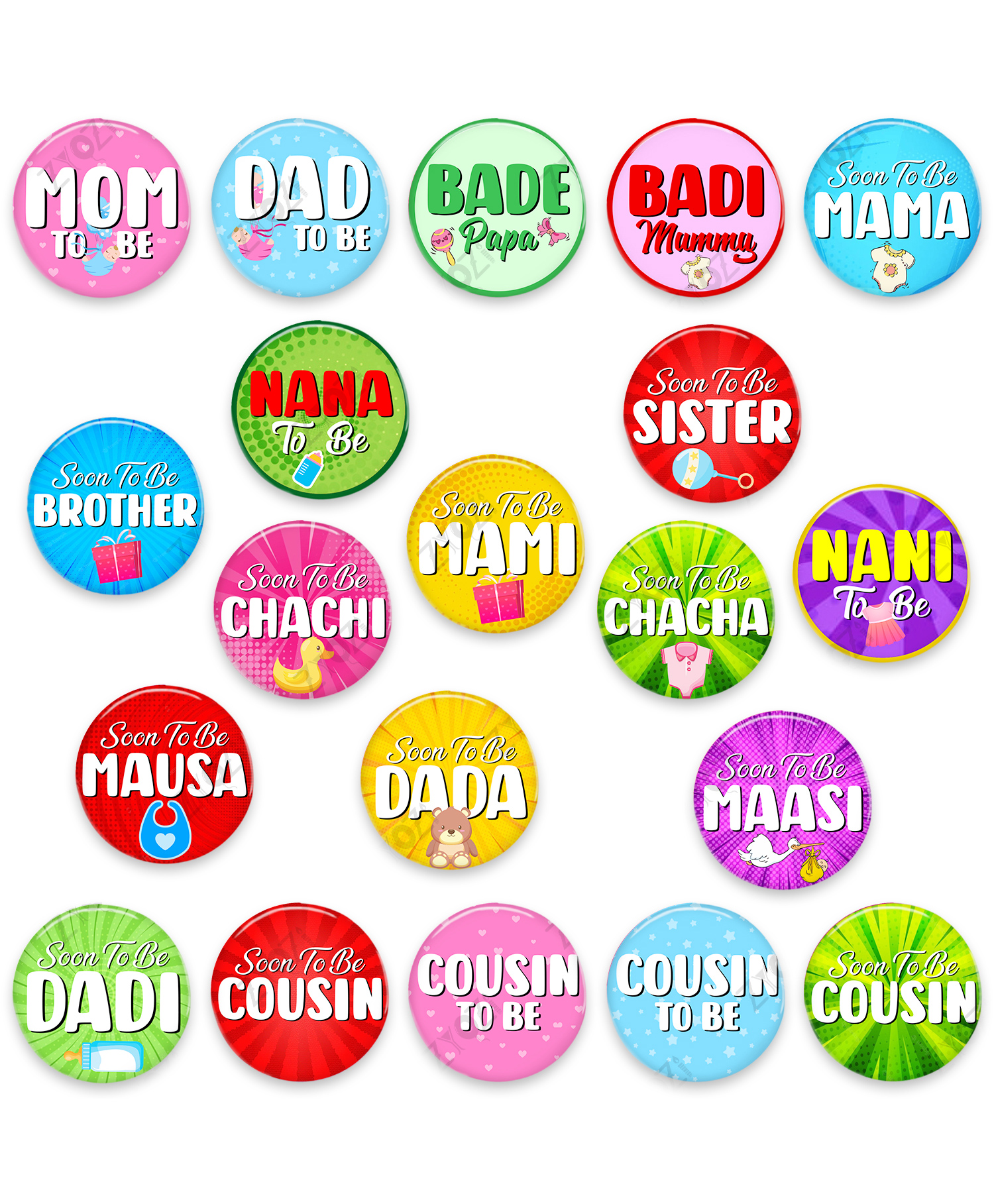 Zyozi Baby Shower Decorations Badges Set, MultiColor - Pack Of 20-picture-27