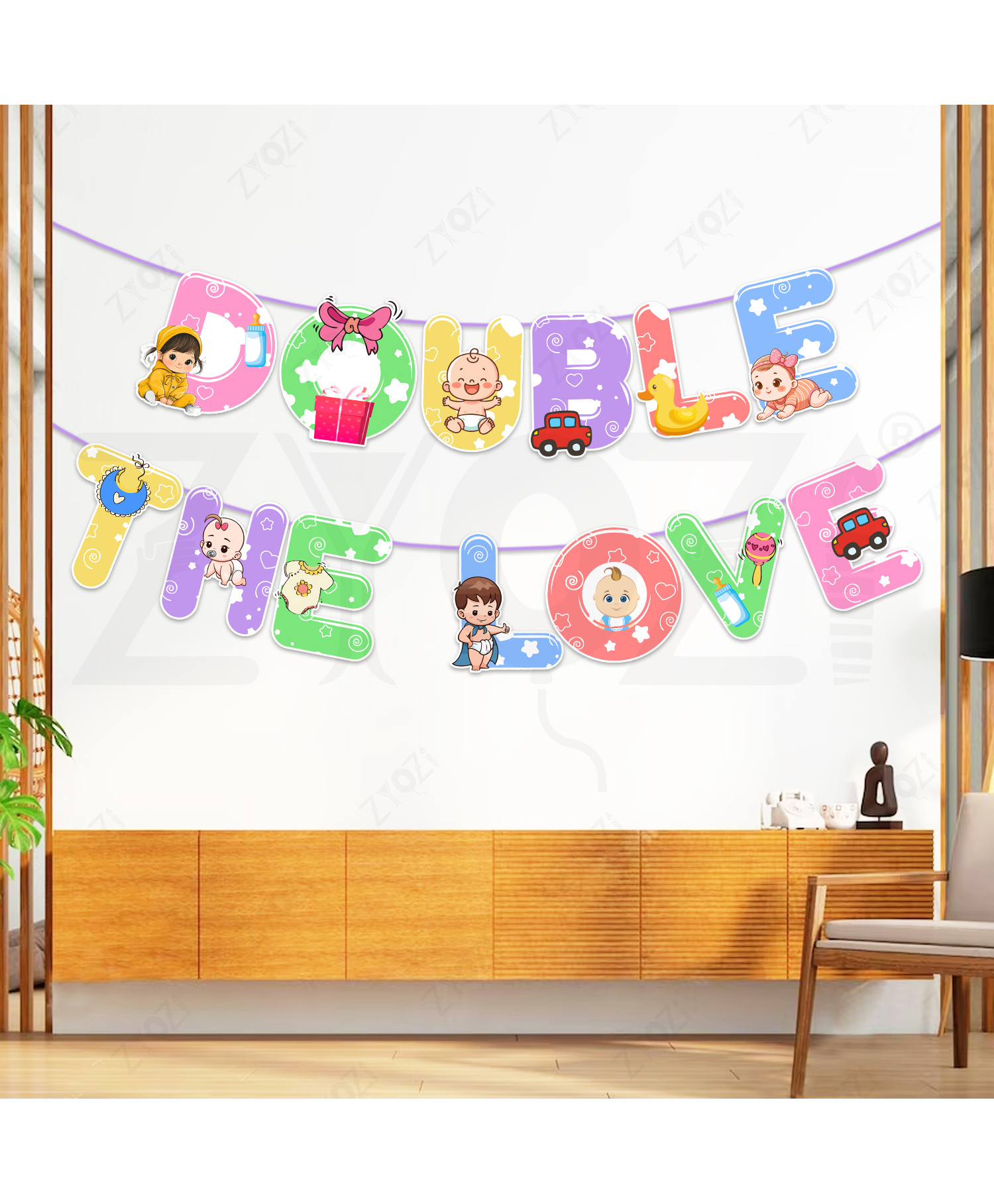 Zyozi Double The Love Baby Shower Banner | Welcome Home New Twin Babies MultiColor-picture-17