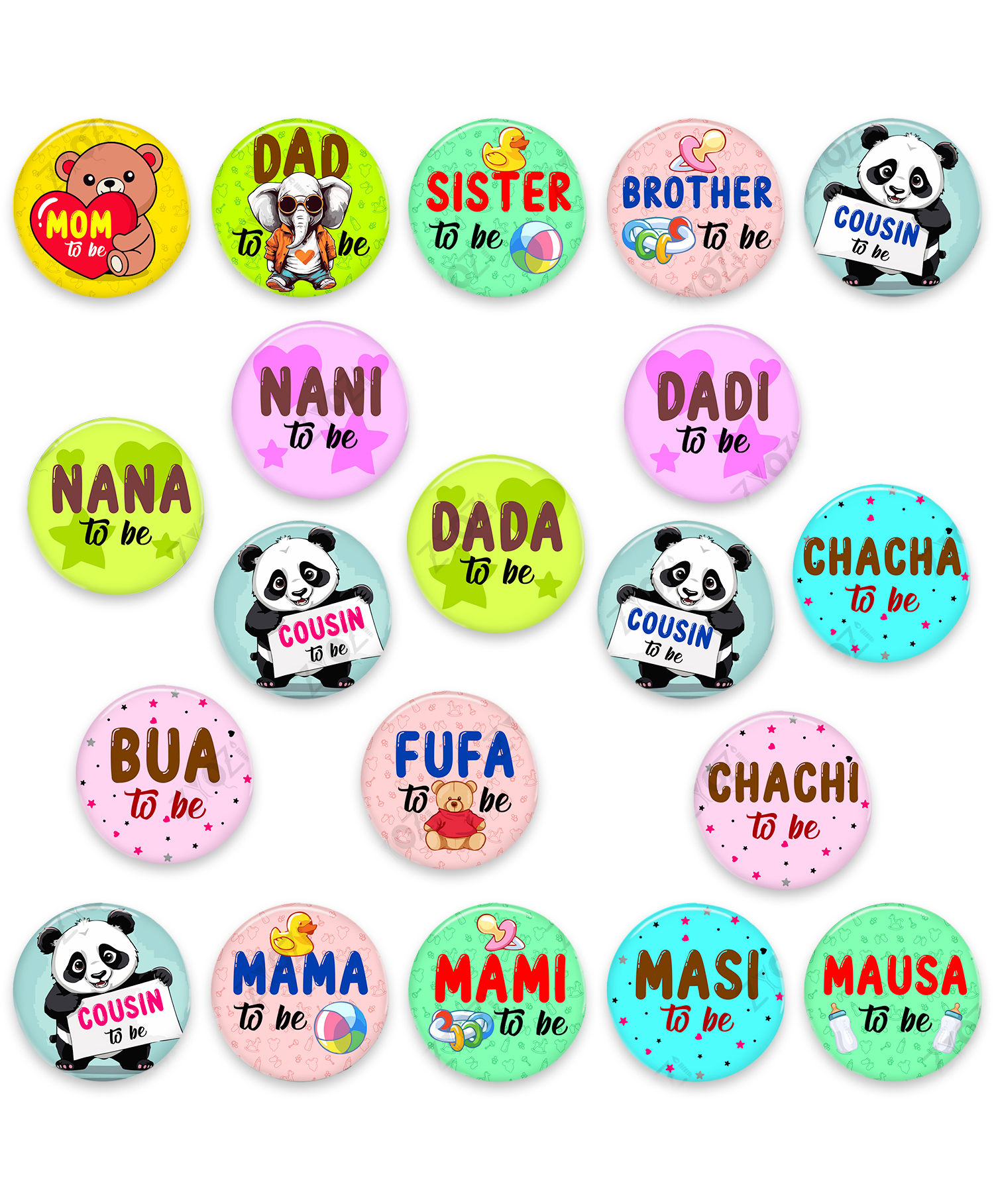 Zyozi MultiColor Baby Shower Decorations Badges, Baby Shower Badges For Family - Pack Of 20-image-23